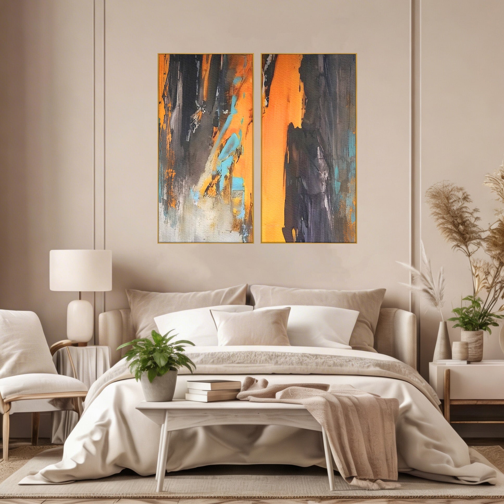 Set 2 Tablouri Canvas Premium LuxCanva® C2-1017, Culori Abstracte Pe Pinza, Culori, Living, Birou, Relaxare, Culori Vibrante
