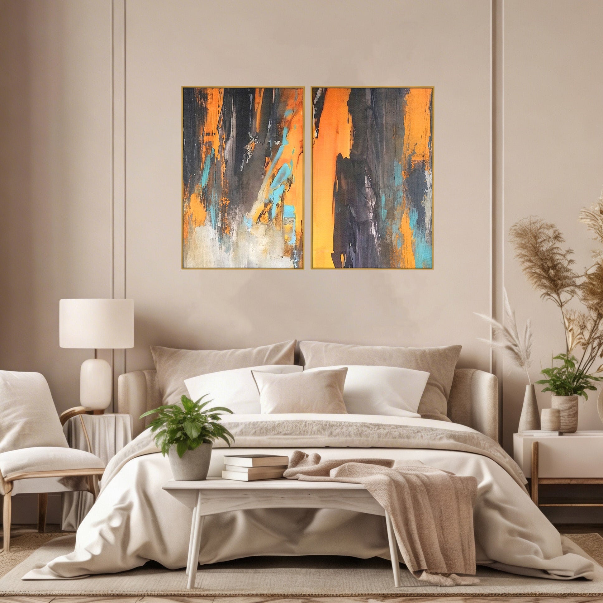 Set 2 Tablouri Canvas Premium LuxCanva® C2-1017, Culori Abstracte Pe Pinza, Culori, Living, Birou, Relaxare, Culori Vibrante