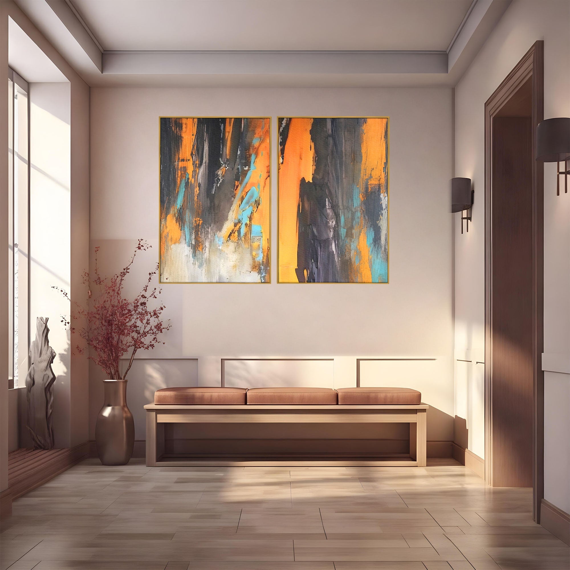 Set 2 Tablouri Canvas Premium LuxCanva® C2-1017, Culori Abstracte Pe Pinza, Culori, Living, Birou, Relaxare, Culori Vibrante