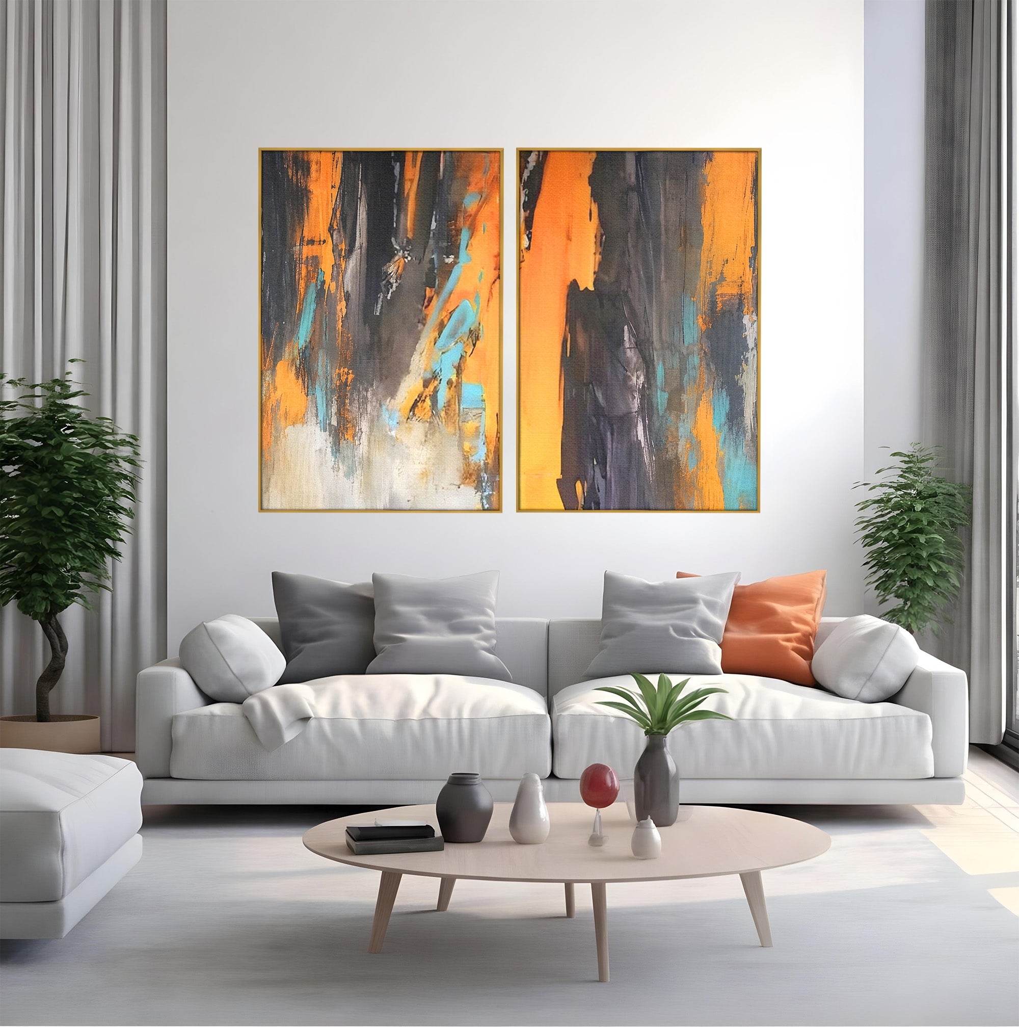 Set 2 Tablouri Canvas Premium LuxCanva® C2-1017, Culori Abstracte Pe Pinza, Culori, Living, Birou, Relaxare, Culori Vibrante