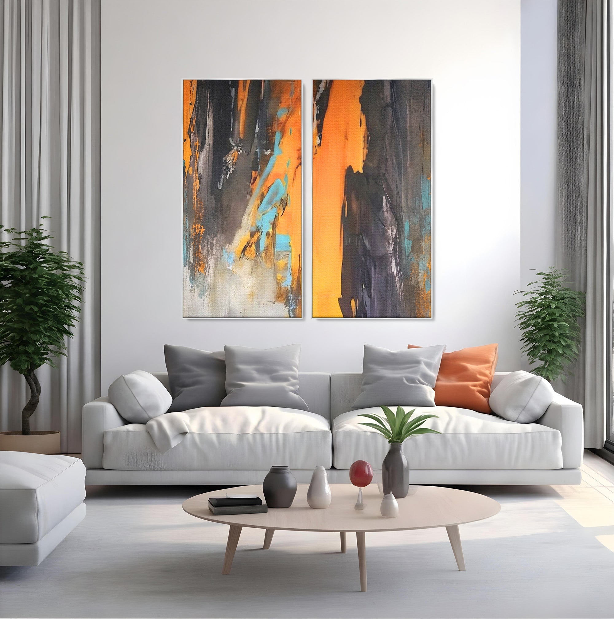 Set 2 Tablouri Canvas Premium LuxCanva® C2-1017, Culori Abstracte Pe Pinza, Culori, Living, Birou, Relaxare, Culori Vibrante