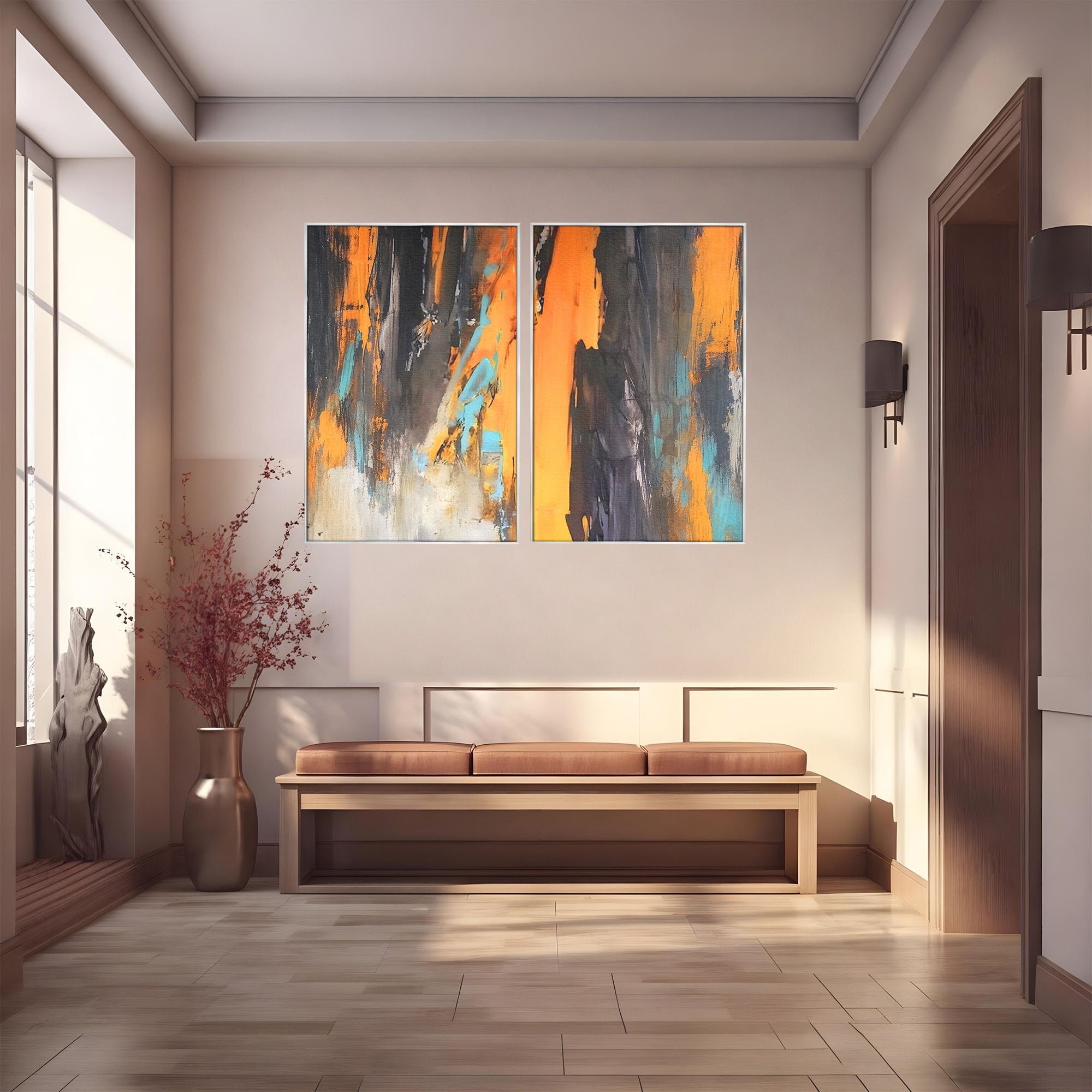 Set 2 Tablouri Canvas Premium LuxCanva® C2-1017, Culori Abstracte Pe Pinza, Culori, Living, Birou, Relaxare, Culori Vibrante
