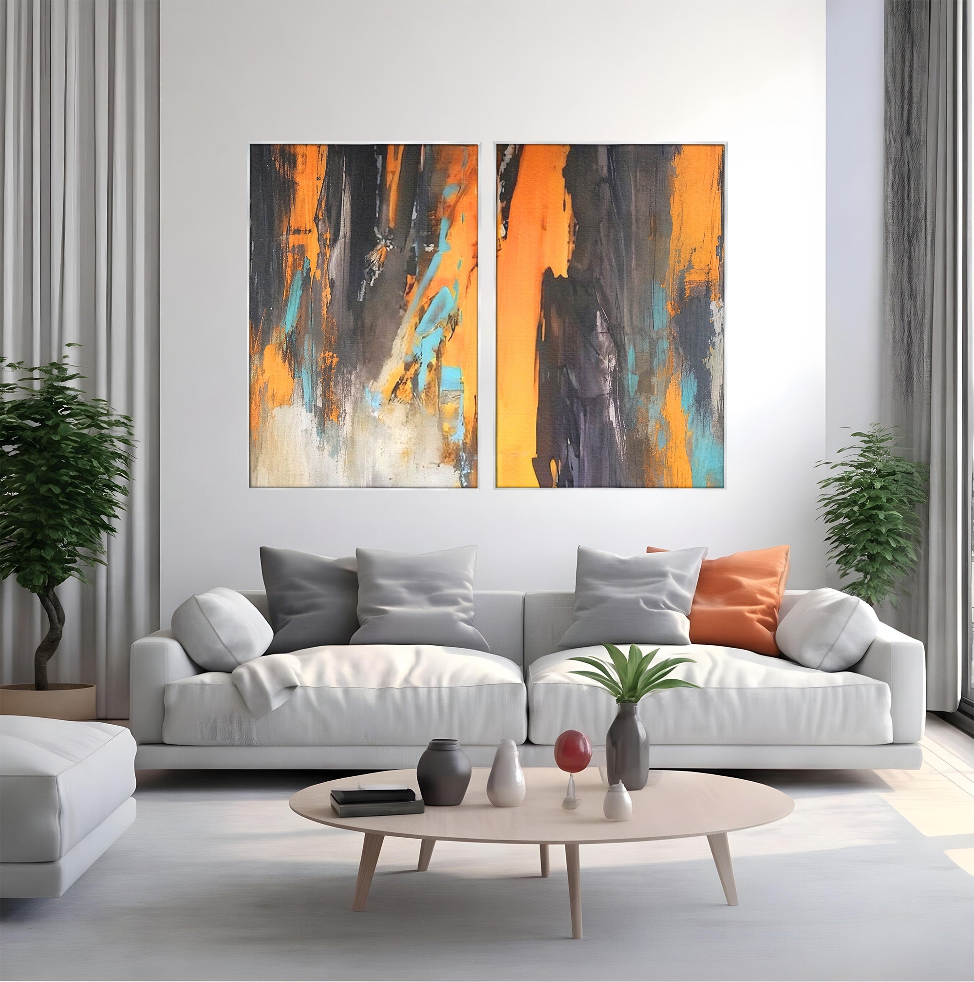 Set 2 Tablouri Canvas Premium LuxCanva® C2-1017, Culori Abstracte Pe Pinza, Culori, Living, Birou, Relaxare, Culori Vibrante