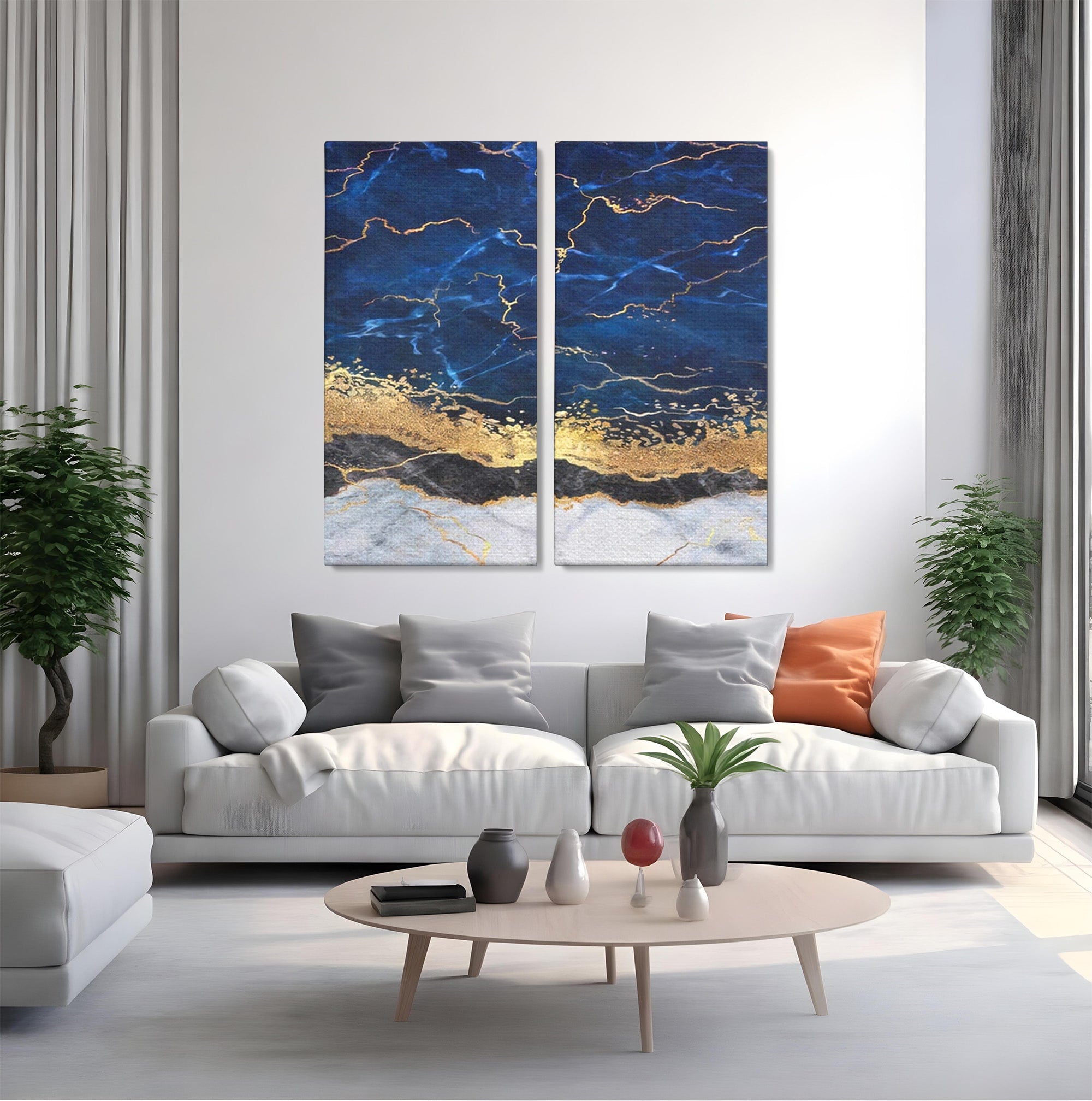 Set 2 Tablouri Canvas Premium LuxCanva® C2-1039, Blue Marble, Culori, Marble, Colours, Office, Living Room, Relaxare, Culori Vibrante