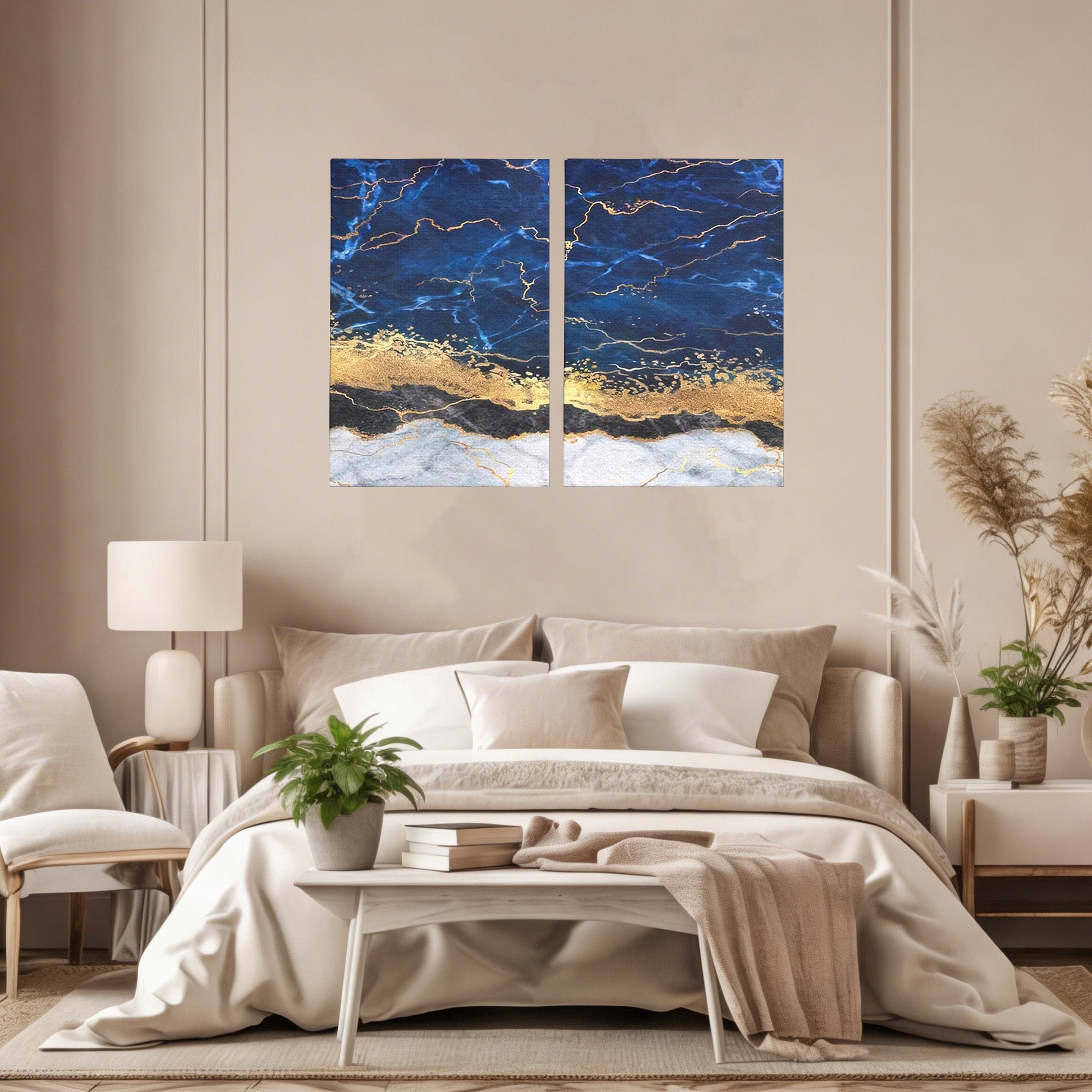 Set 2 Tablouri Canvas Premium LuxCanva® C2-1039, Blue Marble, Culori, Marble, Colours, Office, Living Room, Relaxare, Culori Vibrante