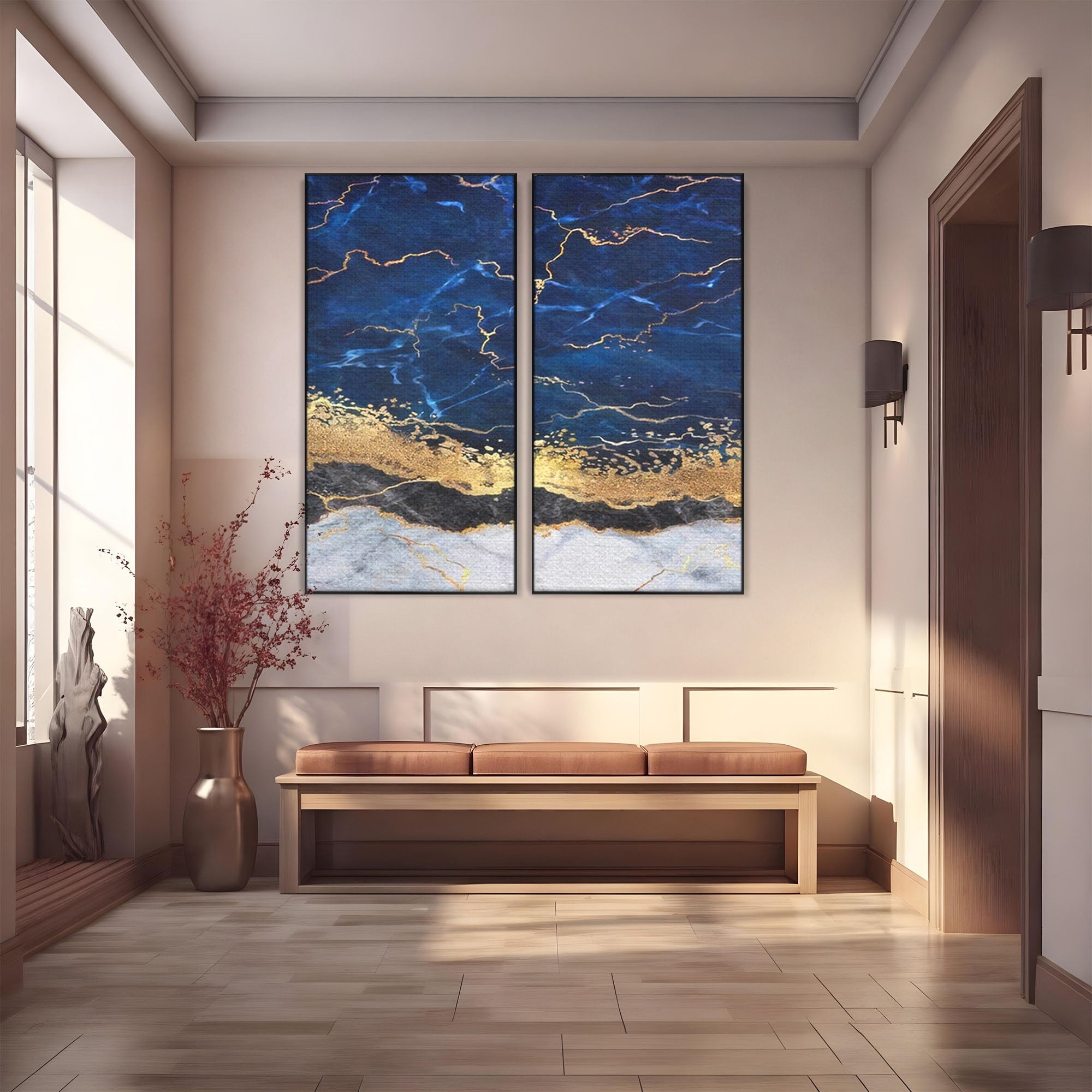 Set 2 Tablouri Canvas Premium LuxCanva® C2-1039, Blue Marble, Culori, Marble, Colours, Office, Living Room, Relaxare, Culori Vibrante