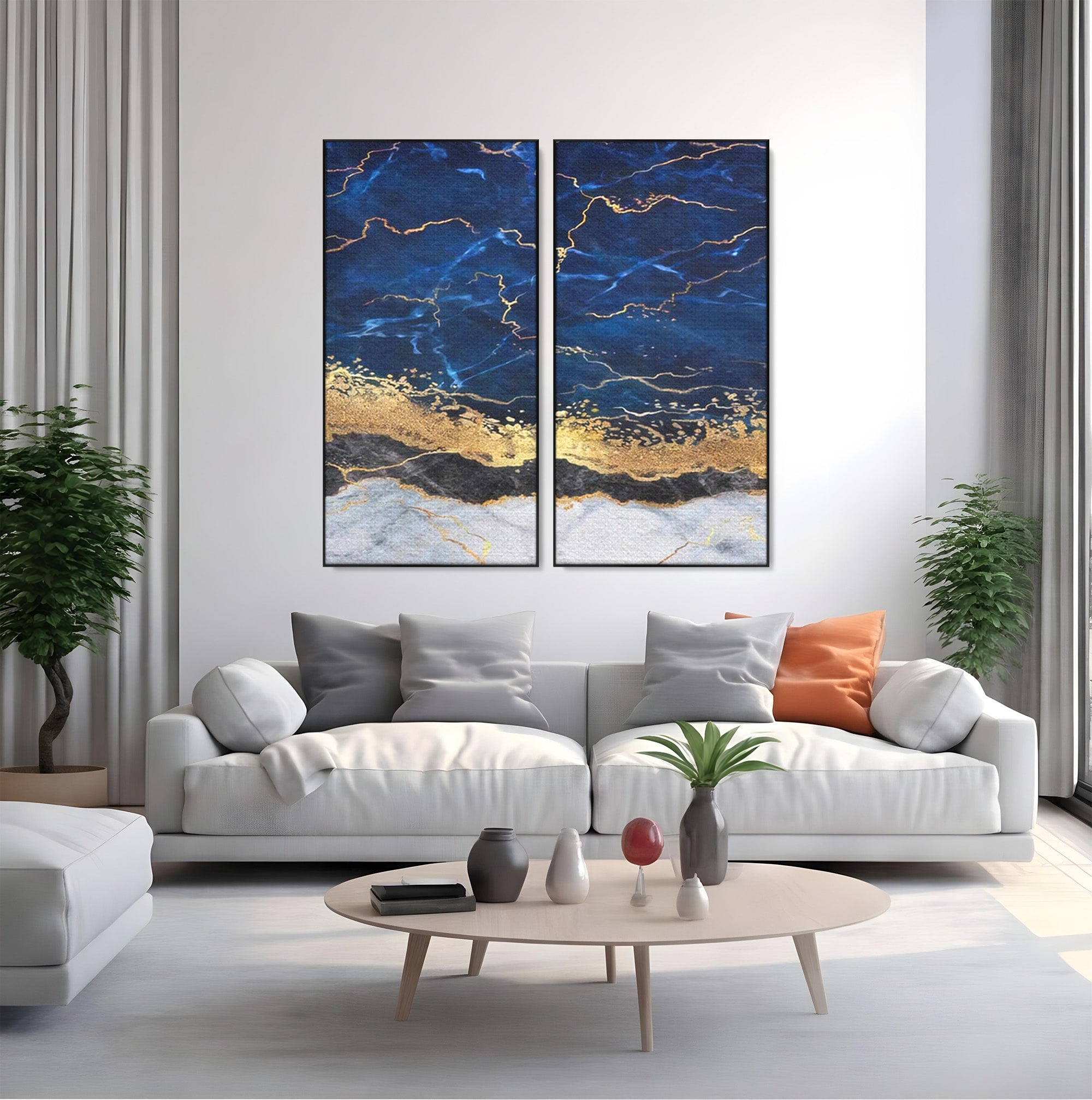 Set 2 Tablouri Canvas Premium LuxCanva® C2-1039, Blue Marble, Culori, Marble, Colours, Office, Living Room, Relaxare, Culori Vibrante