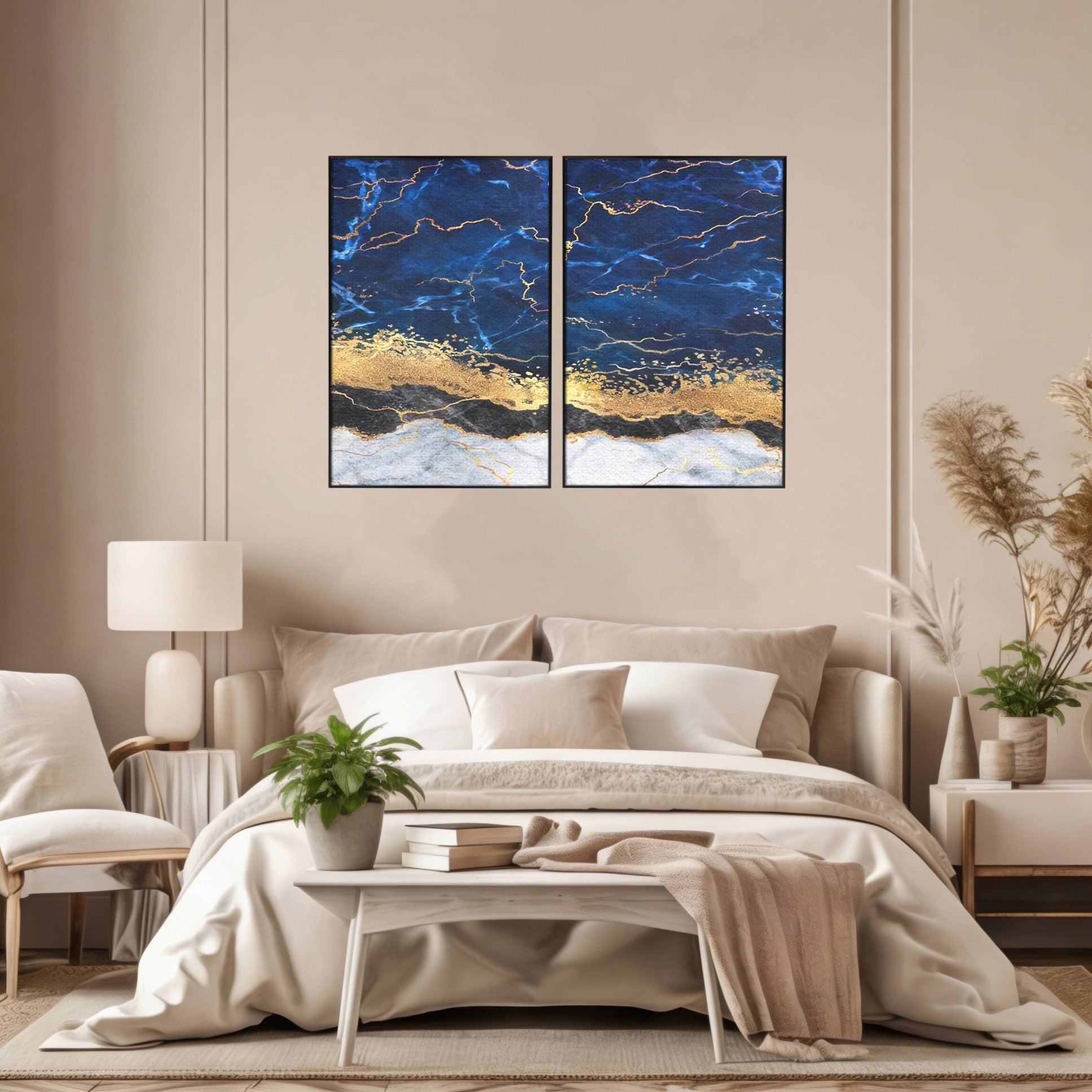 Set 2 Tablouri Canvas Premium LuxCanva® C2-1039, Blue Marble, Culori, Marble, Colours, Office, Living Room, Relaxare, Culori Vibrante