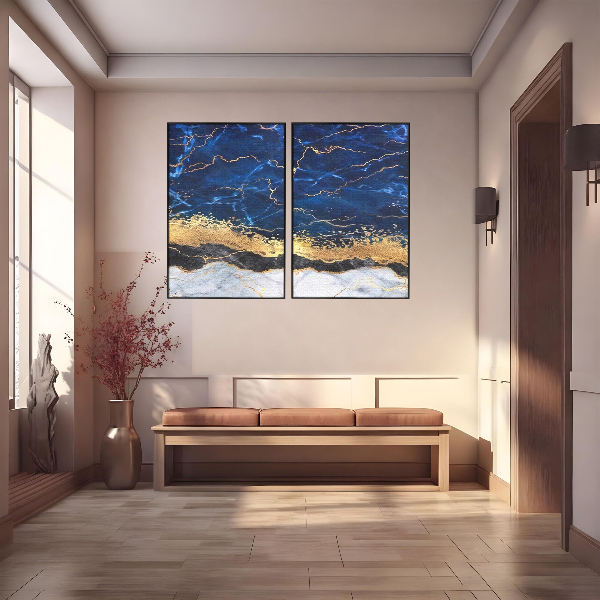 Set 2 Tablouri Canvas Premium LuxCanva® C2-1039, Blue Marble, Culori, Marble, Colours, Office, Living Room, Relaxare, Culori Vibrante