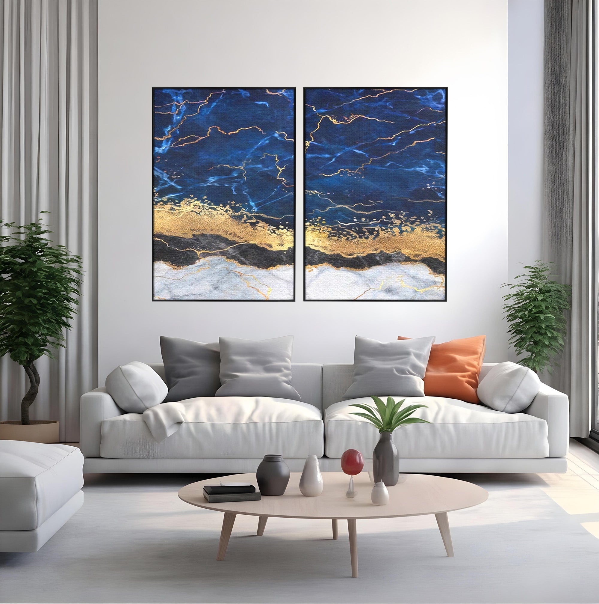 Set 2 Tablouri Canvas Premium LuxCanva® C2-1039, Blue Marble, Culori, Marble, Colours, Office, Living Room, Relaxare, Culori Vibrante
