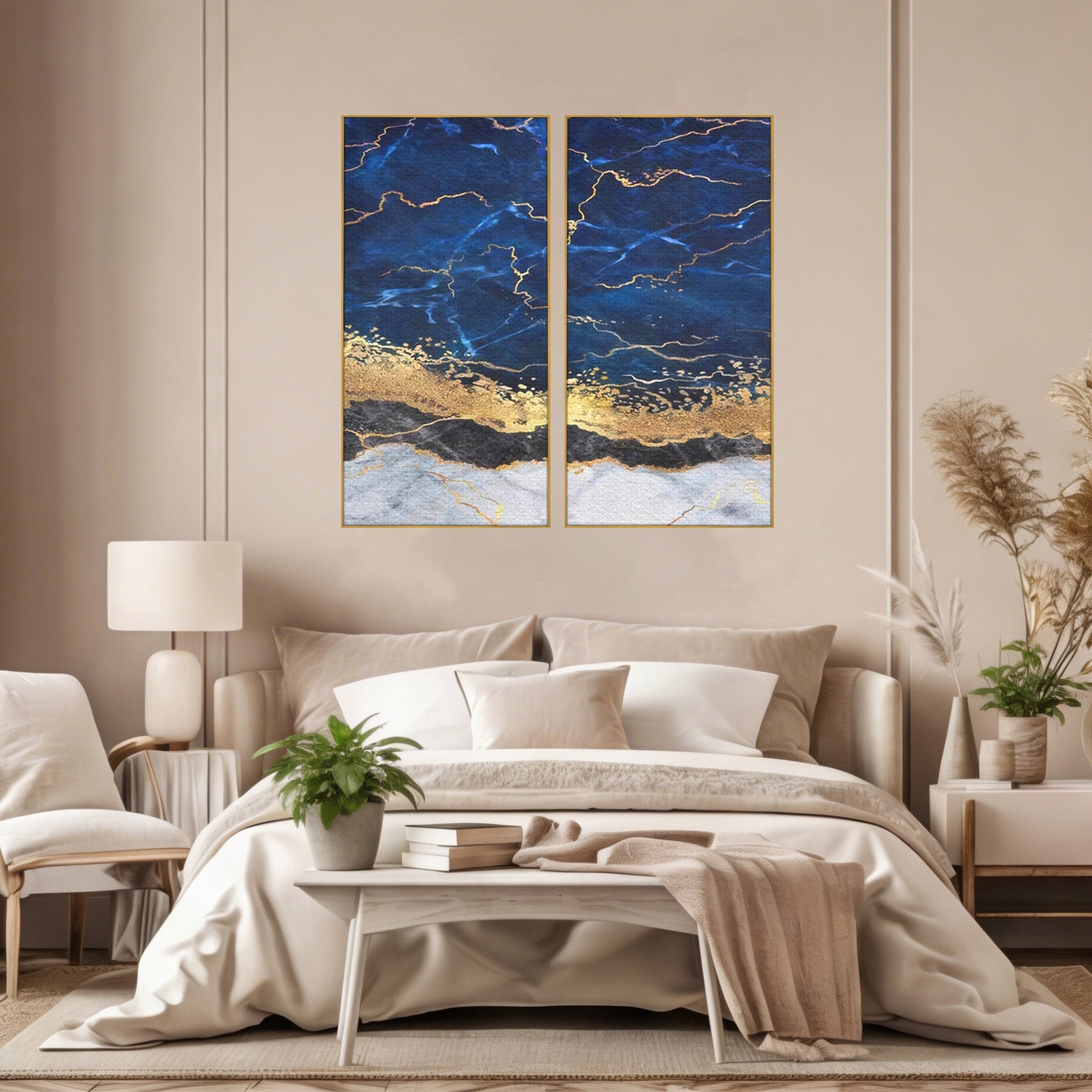 Set 2 Tablouri Canvas Premium LuxCanva® C2-1039, Blue Marble, Culori, Marble, Colours, Office, Living Room, Relaxare, Culori Vibrante
