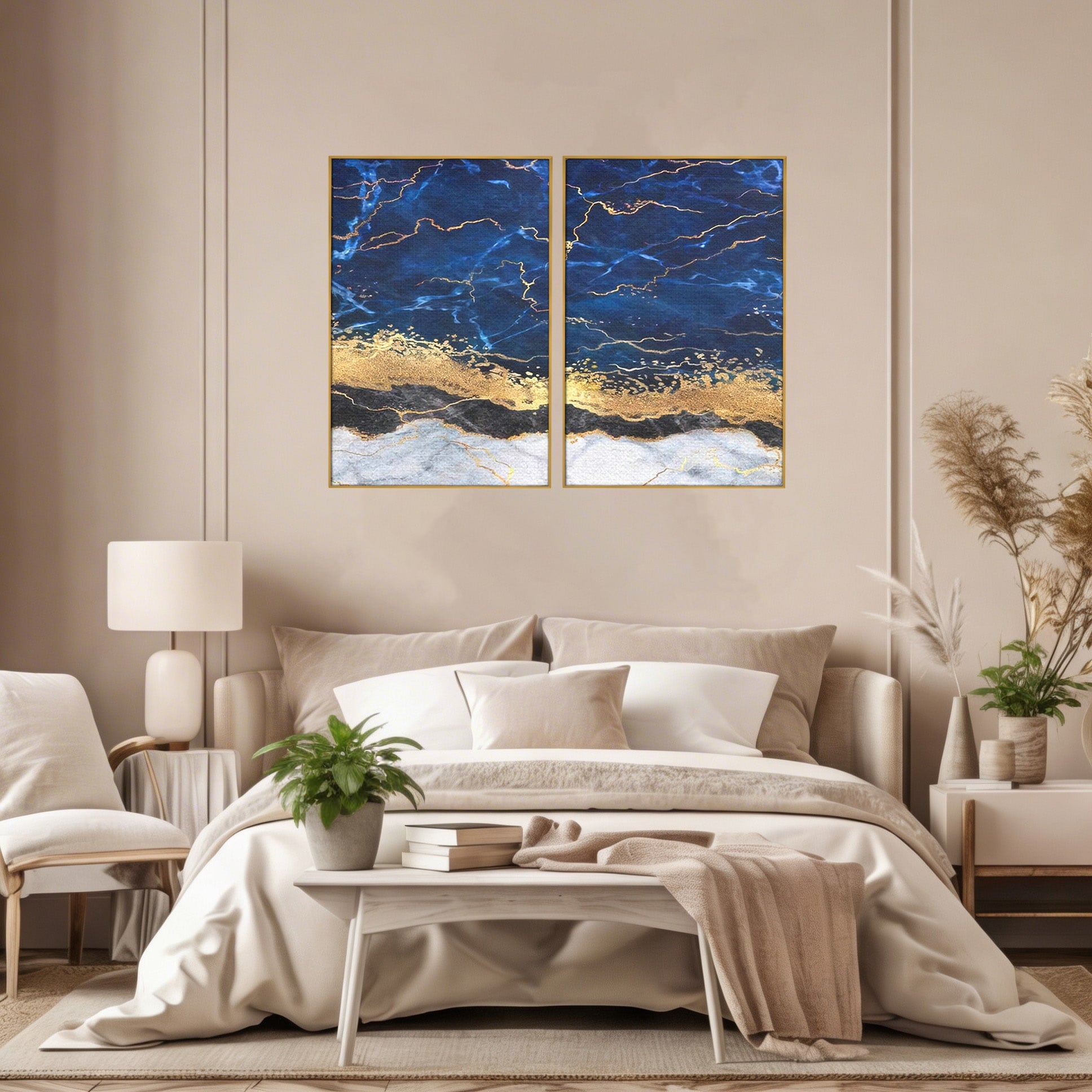 Set 2 Tablouri Canvas Premium LuxCanva® C2-1039, Blue Marble, Culori, Marble, Colours, Office, Living Room, Relaxare, Culori Vibrante