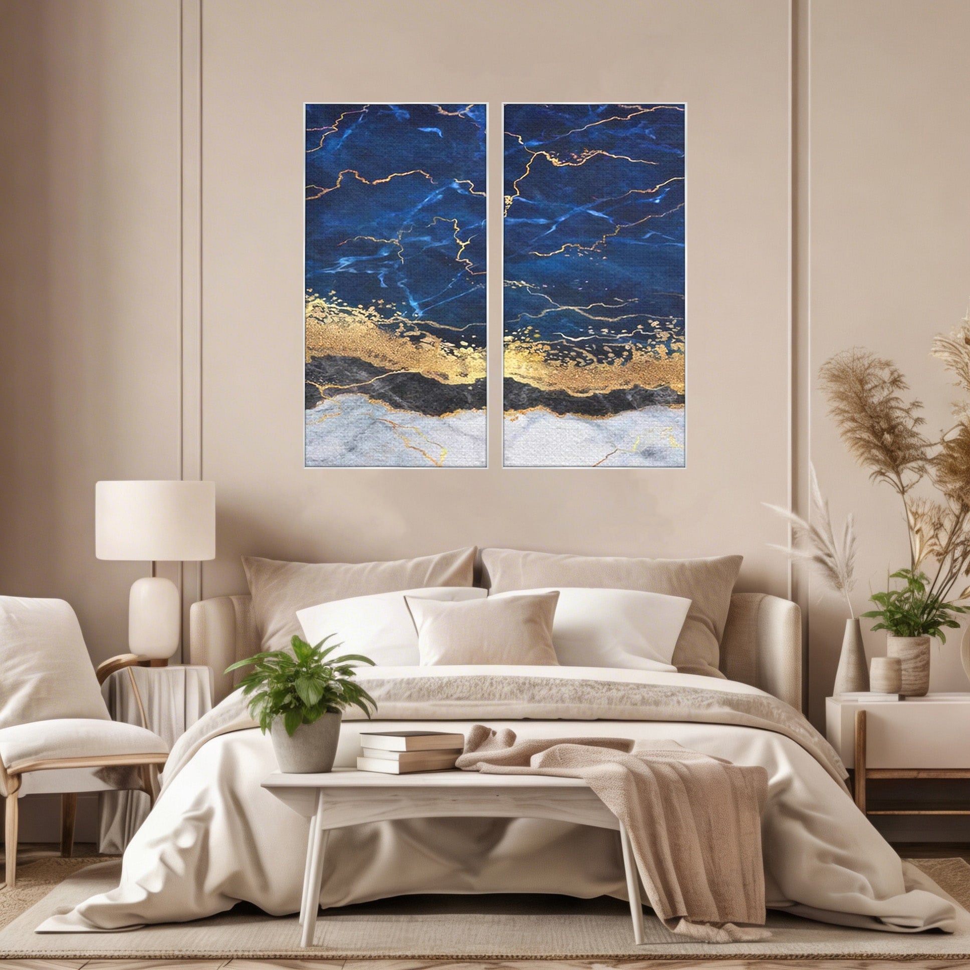 Set 2 Tablouri Canvas Premium LuxCanva® C2-1039, Blue Marble, Culori, Marble, Colours, Office, Living Room, Relaxare, Culori Vibrante