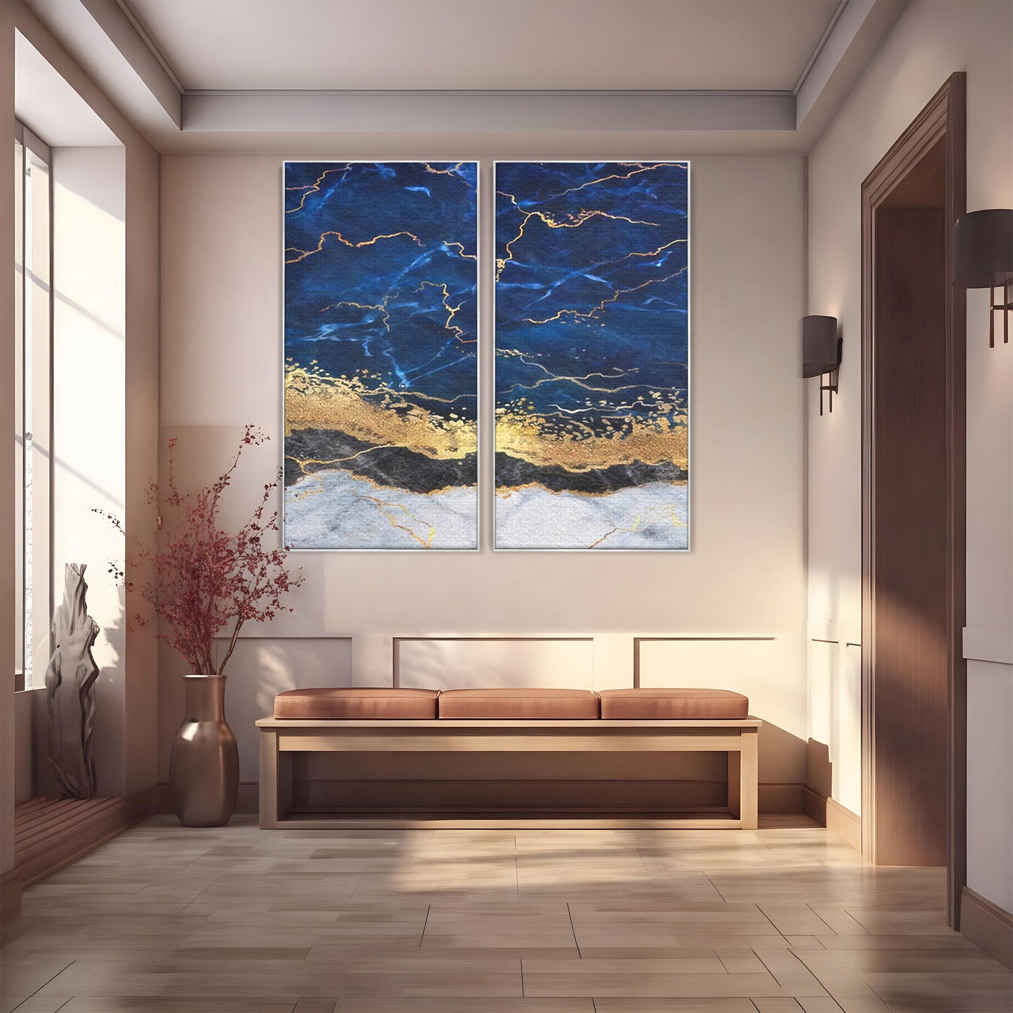 Set 2 Tablouri Canvas Premium LuxCanva® C2-1039, Blue Marble, Culori, Marble, Colours, Office, Living Room, Relaxare, Culori Vibrante