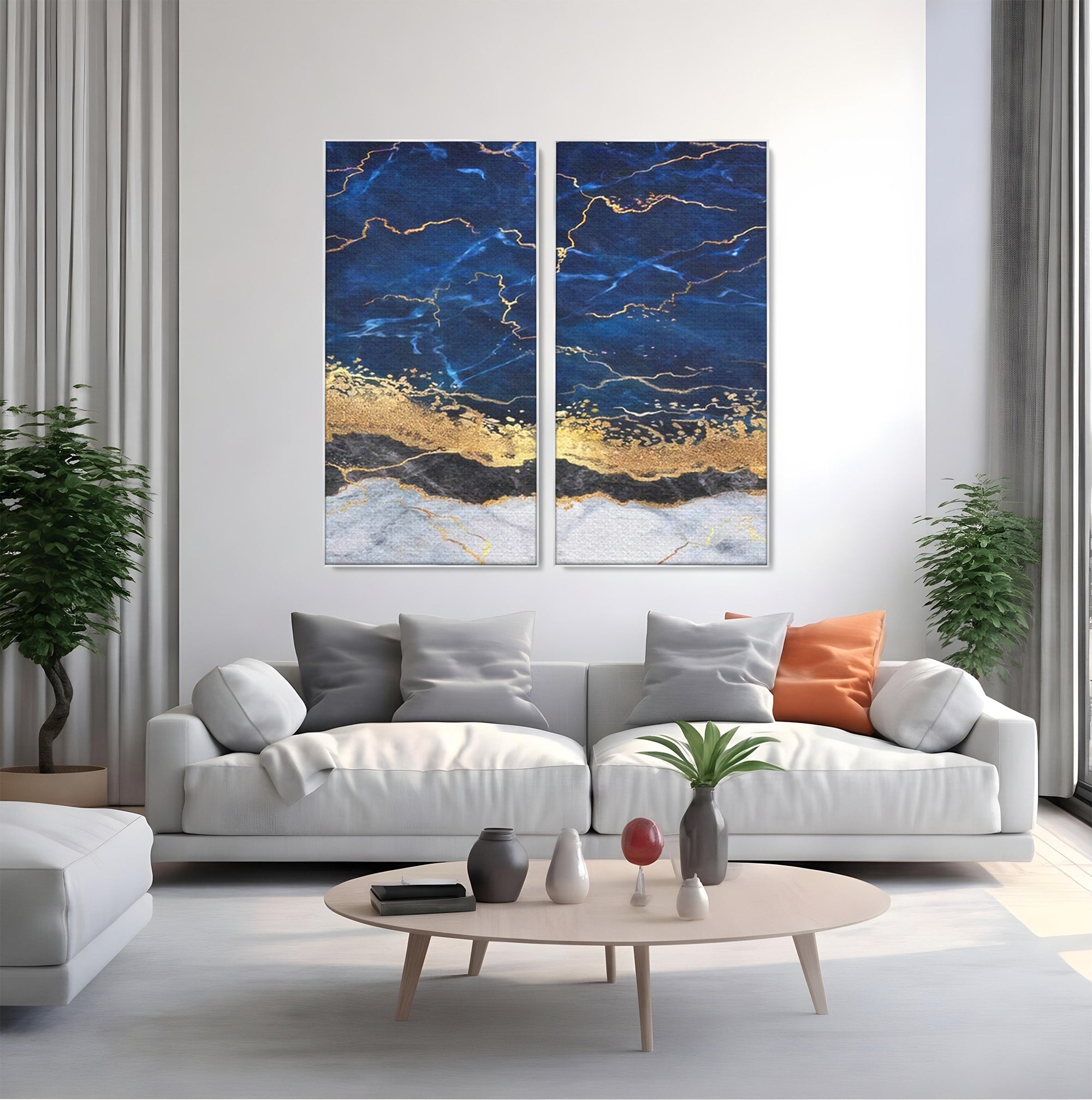 Set 2 Tablouri Canvas Premium LuxCanva® C2-1039, Blue Marble, Culori, Marble, Colours, Office, Living Room, Relaxare, Culori Vibrante