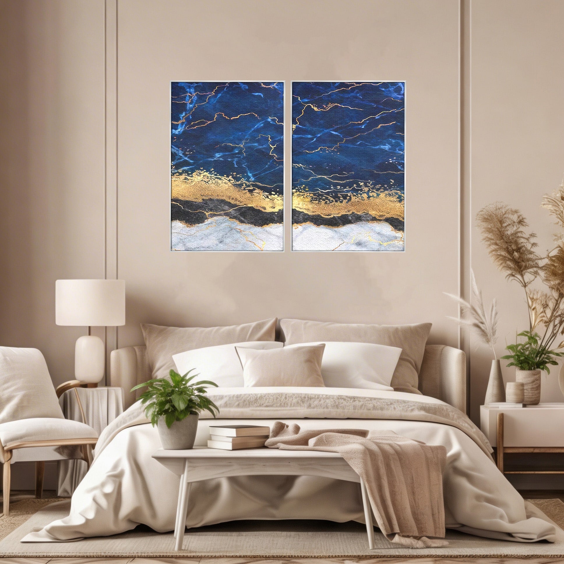 Set 2 Tablouri Canvas Premium LuxCanva® C2-1039, Blue Marble, Culori, Marble, Colours, Office, Living Room, Relaxare, Culori Vibrante