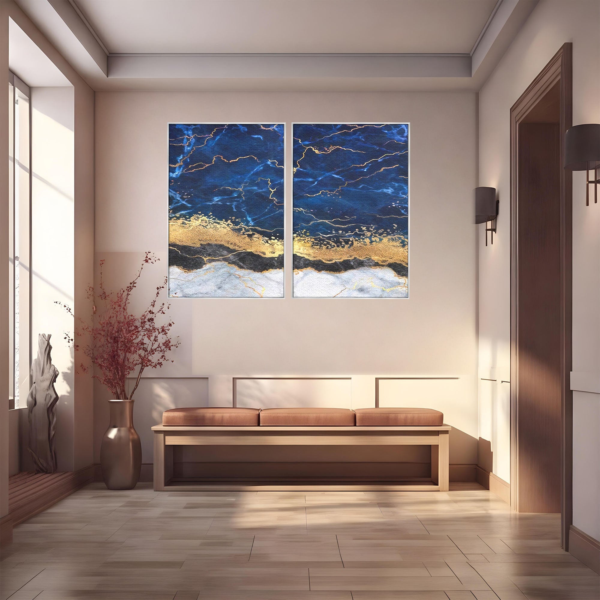 Set 2 Tablouri Canvas Premium LuxCanva® C2-1039, Blue Marble, Culori, Marble, Colours, Office, Living Room, Relaxare, Culori Vibrante