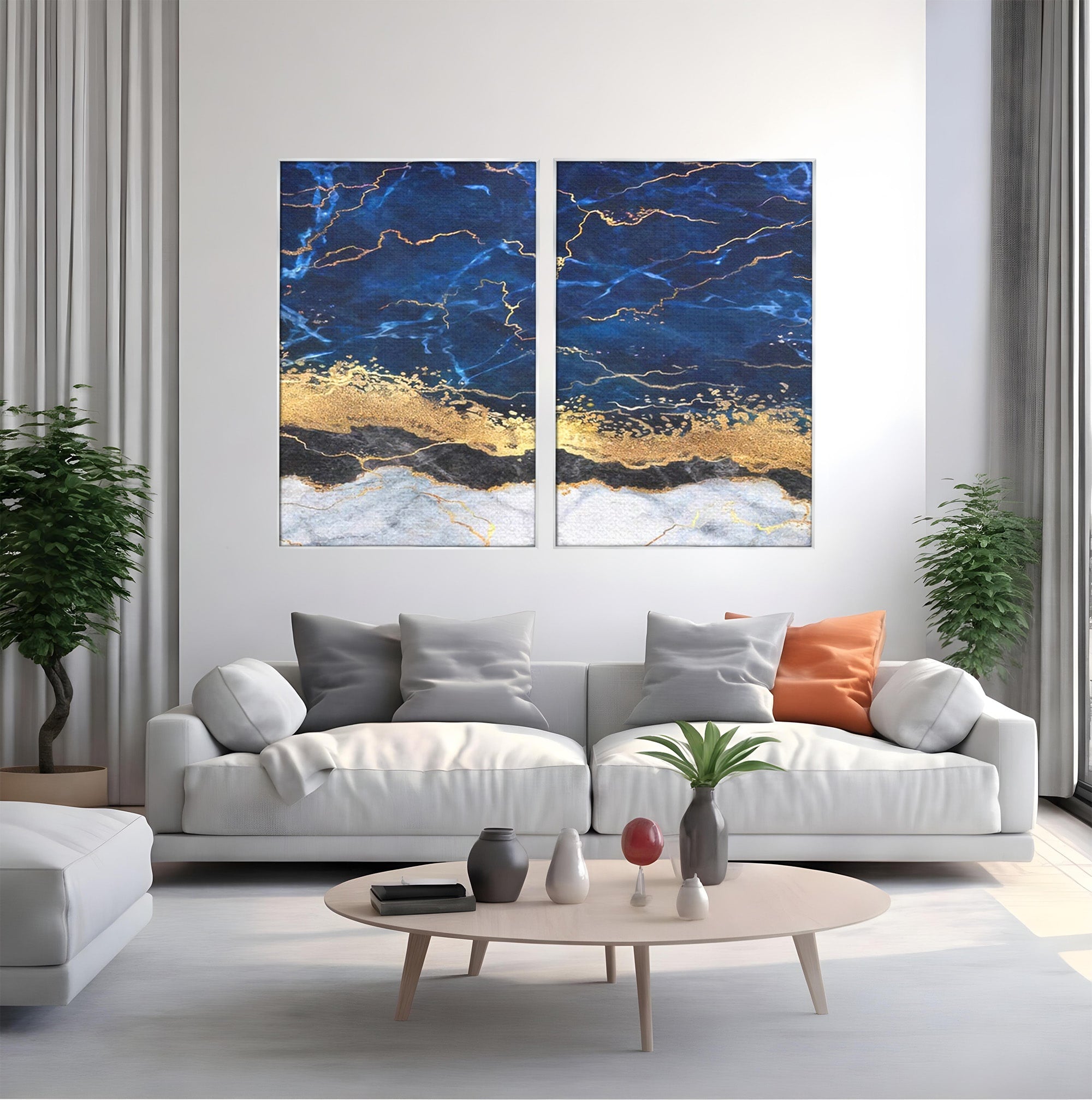 Set 2 Tablouri Canvas Premium LuxCanva® C2-1039, Blue Marble, Culori, Marble, Colours, Office, Living Room, Relaxare, Culori Vibrante