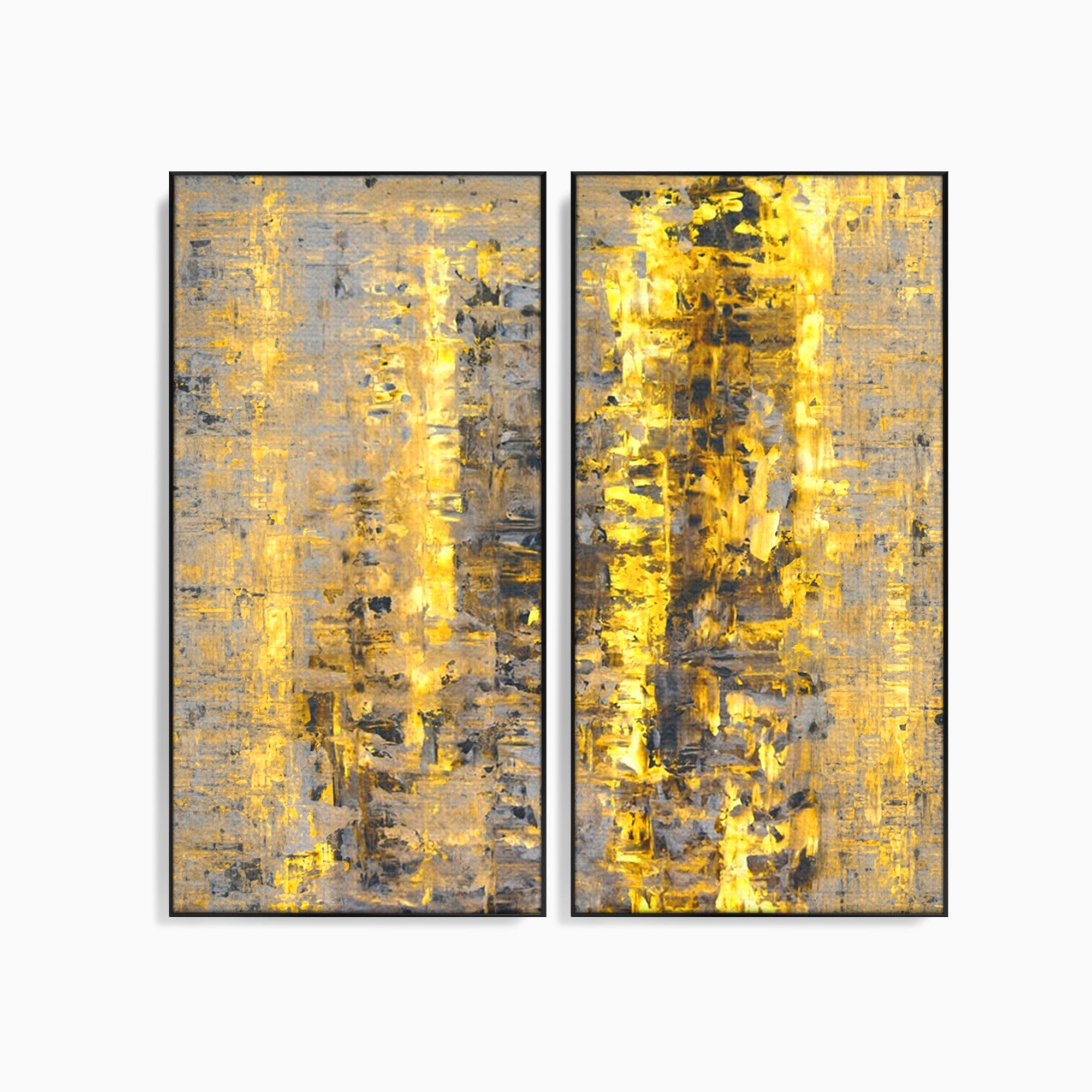 Set 2 Tablouri Canvas Premium LuxCanva® C2-1058, Gold And Brown Painting Abstract, Gold And Brown Painting Abstract, Dining Room, Living Room, Relaxare, Culori Vibrante