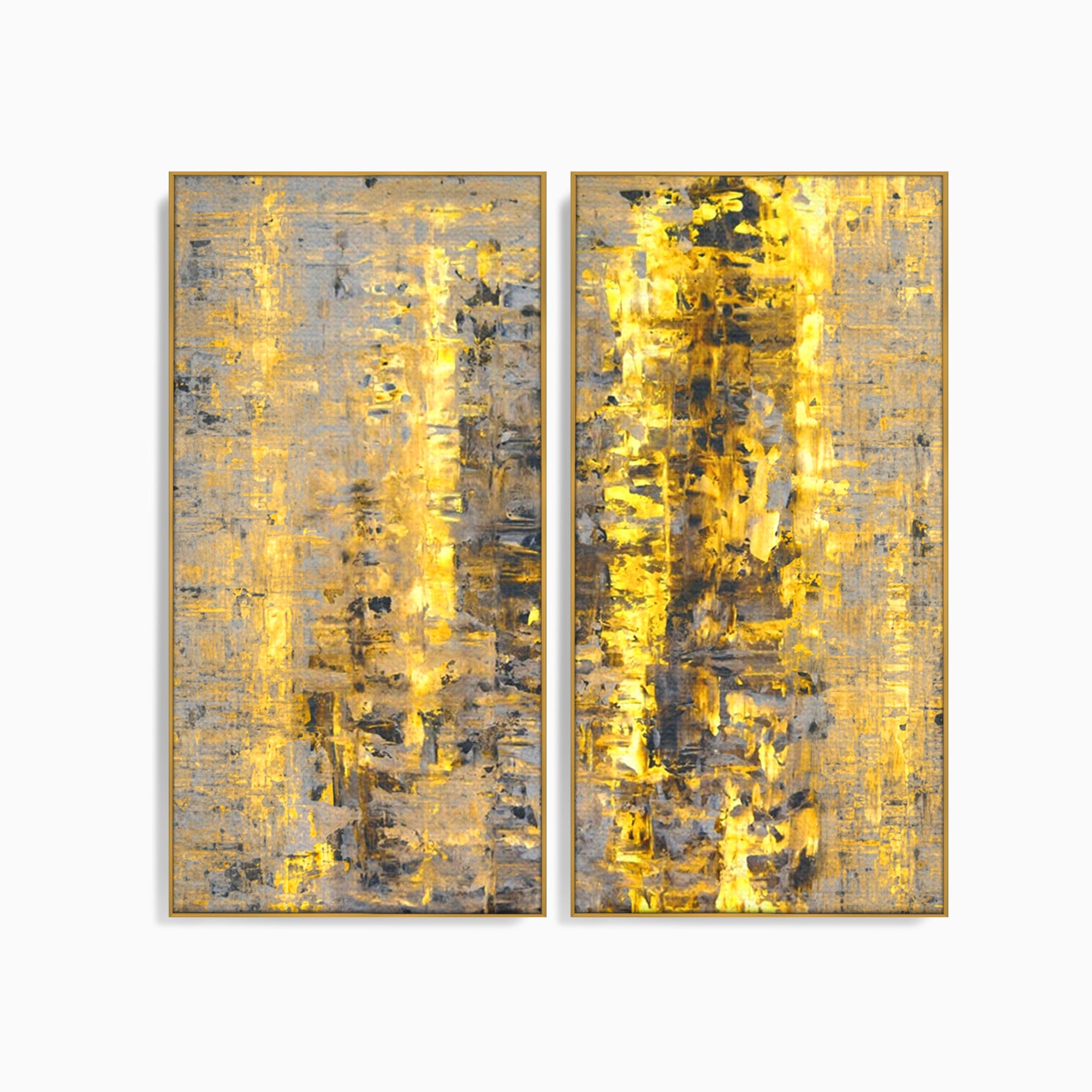Set 2 Tablouri Canvas Premium LuxCanva® C2-1058, Gold And Brown Painting Abstract, Gold And Brown Painting Abstract, Dining Room, Living Room, Relaxare, Culori Vibrante