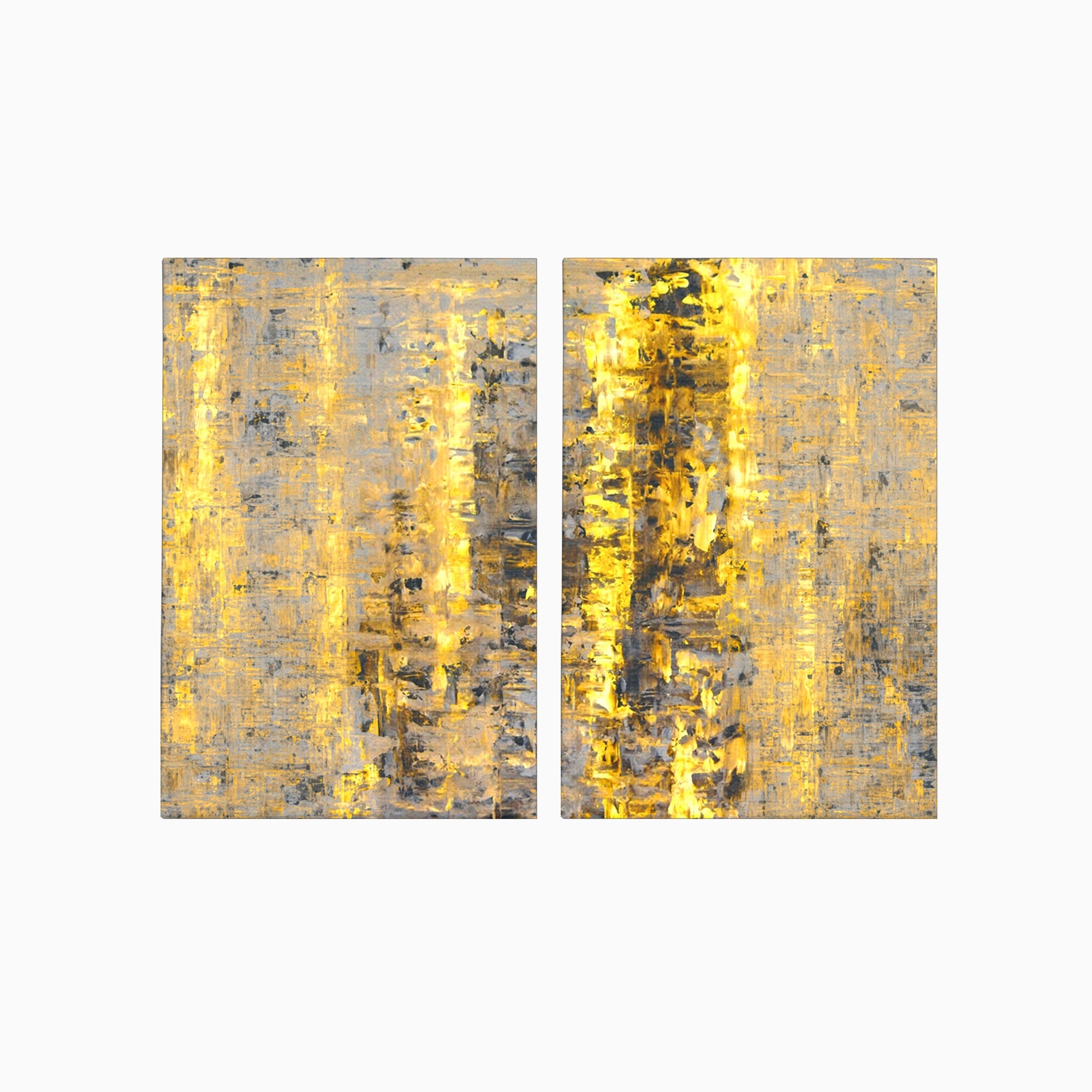 Set 2 Tablouri Canvas Premium LuxCanva® C2-1058, Gold And Brown Painting Abstract, Gold And Brown Painting Abstract, Dining Room, Living Room, Relaxare, Culori Vibrante