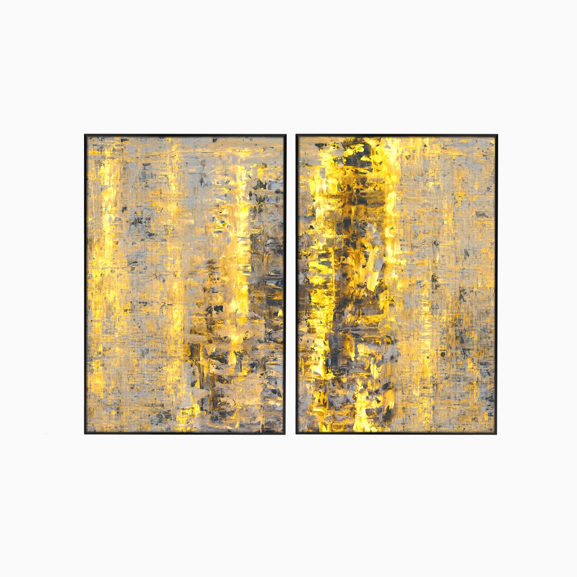 Set 2 Tablouri Canvas Premium LuxCanva® C2-1058, Gold And Brown Painting Abstract, Gold And Brown Painting Abstract, Dining Room, Living Room, Relaxare, Culori Vibrante