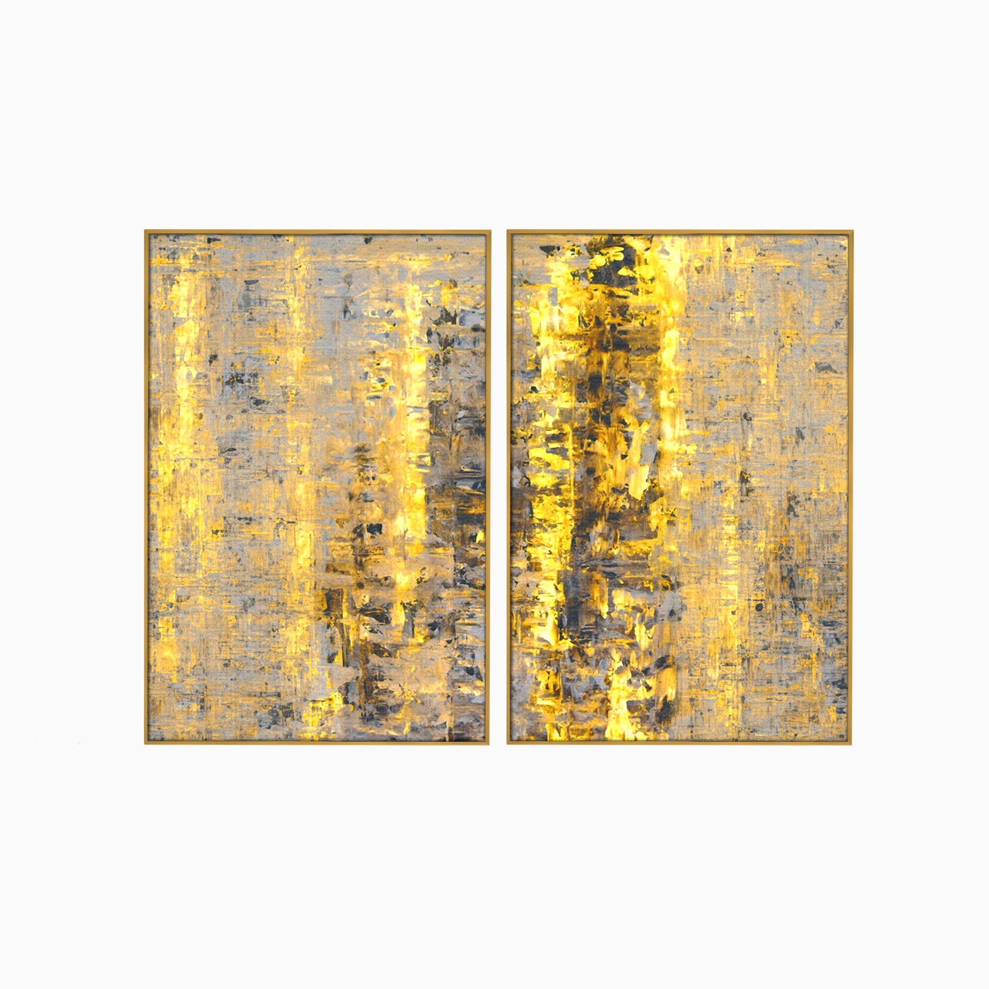 Set 2 Tablouri Canvas Premium LuxCanva® C2-1058, Gold And Brown Painting Abstract, Gold And Brown Painting Abstract, Dining Room, Living Room, Relaxare, Culori Vibrante