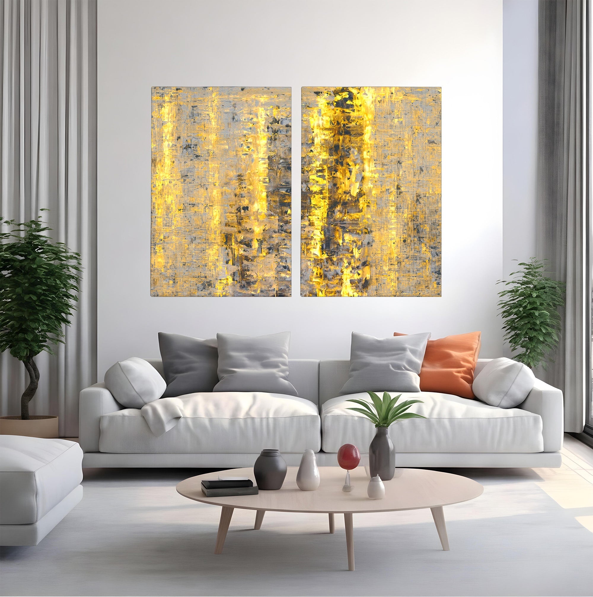 Set 2 Tablouri Canvas Premium LuxCanva® C2-1058, Gold And Brown Painting Abstract, Gold And Brown Painting Abstract, Dining Room, Living Room, Relaxare, Culori Vibrante
