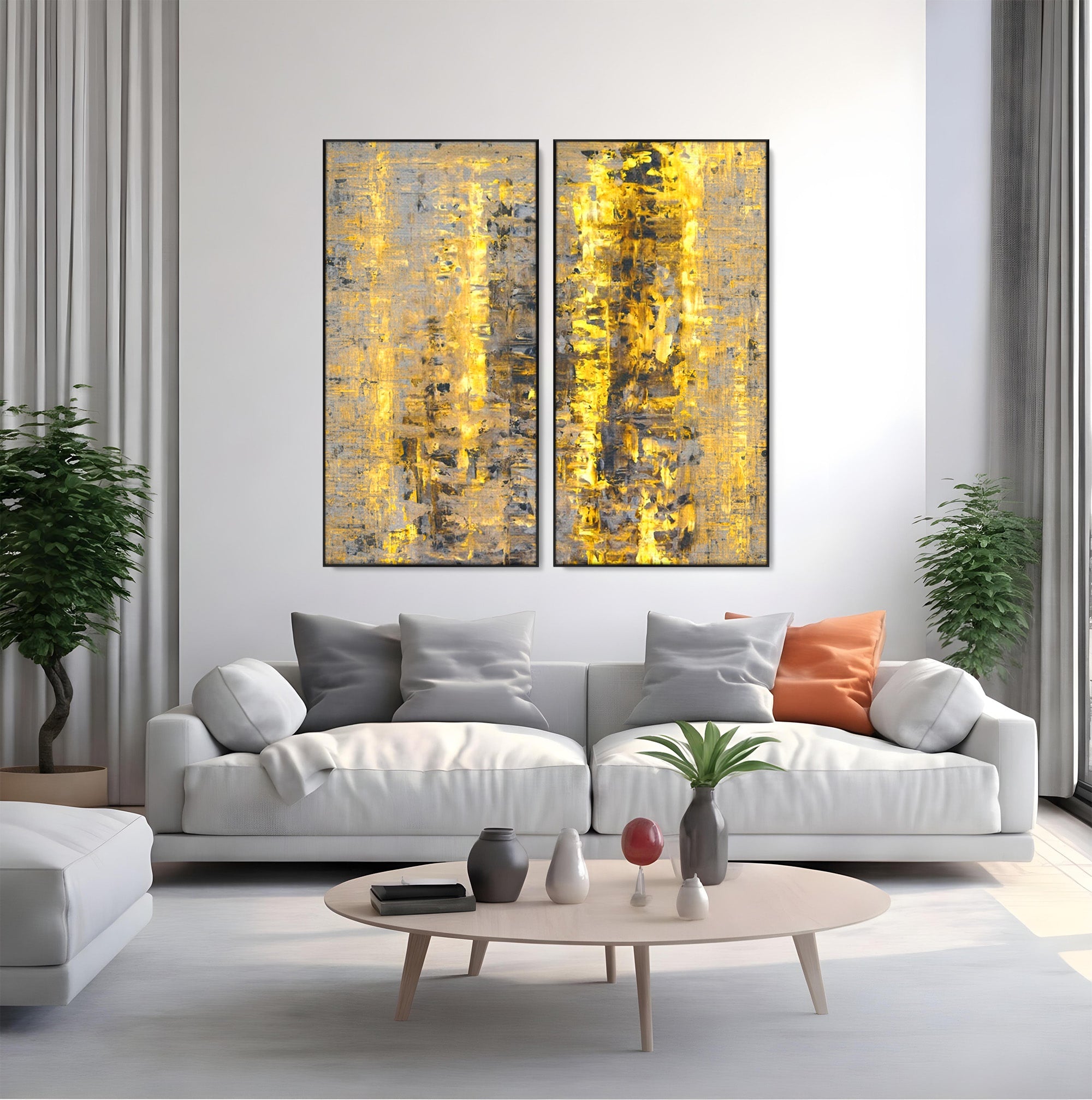 Set 2 Tablouri Canvas Premium LuxCanva® C2-1058, Gold And Brown Painting Abstract, Gold And Brown Painting Abstract, Dining Room, Living Room, Relaxare, Culori Vibrante