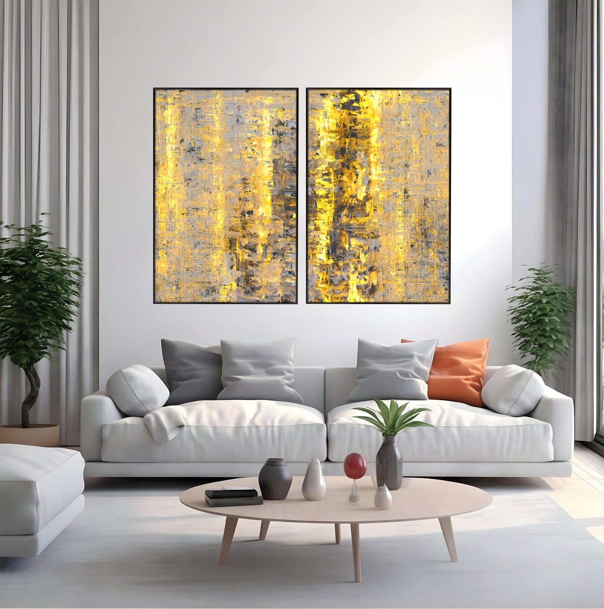Set 2 Tablouri Canvas Premium LuxCanva® C2-1058, Gold And Brown Painting Abstract, Gold And Brown Painting Abstract, Dining Room, Living Room, Relaxare, Culori Vibrante