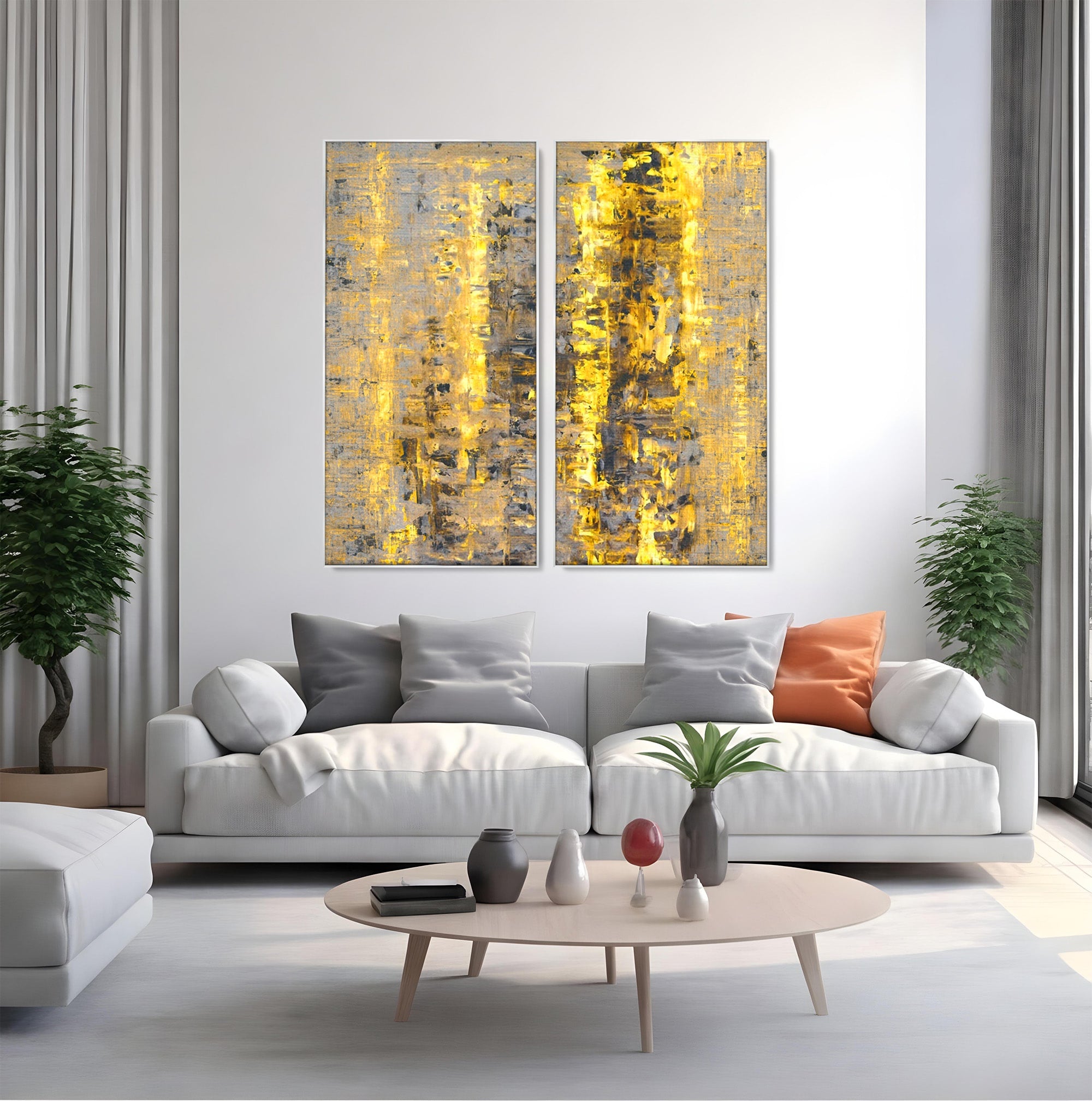Set 2 Tablouri Canvas Premium LuxCanva® C2-1058, Gold And Brown Painting Abstract, Gold And Brown Painting Abstract, Dining Room, Living Room, Relaxare, Culori Vibrante