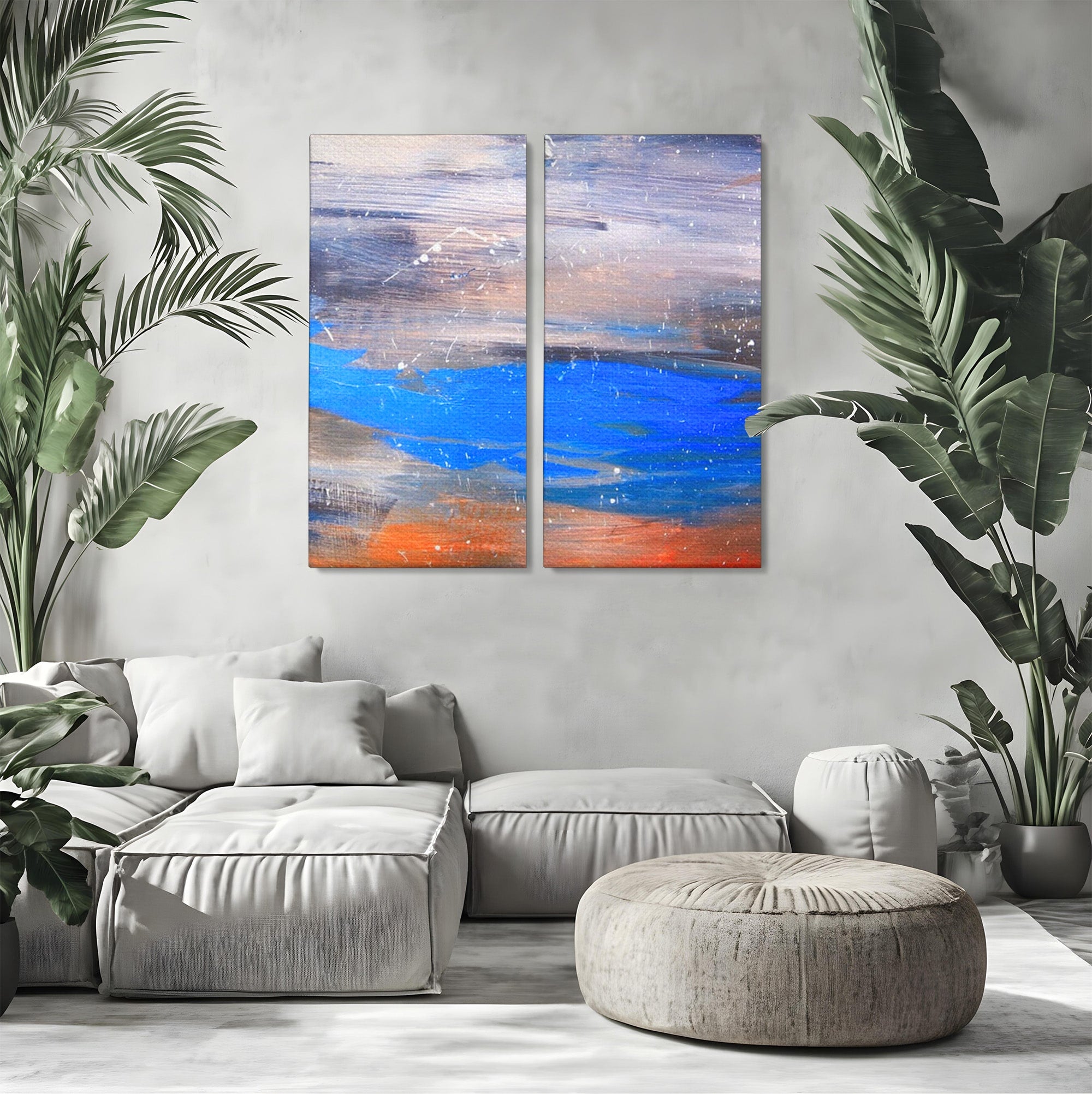 Set 2 Tablouri Canvas Premium LuxCanva® C2-1064, Pictura Abstracta, Abstract, Living Room, Office, Relaxare, Culori Vibrante