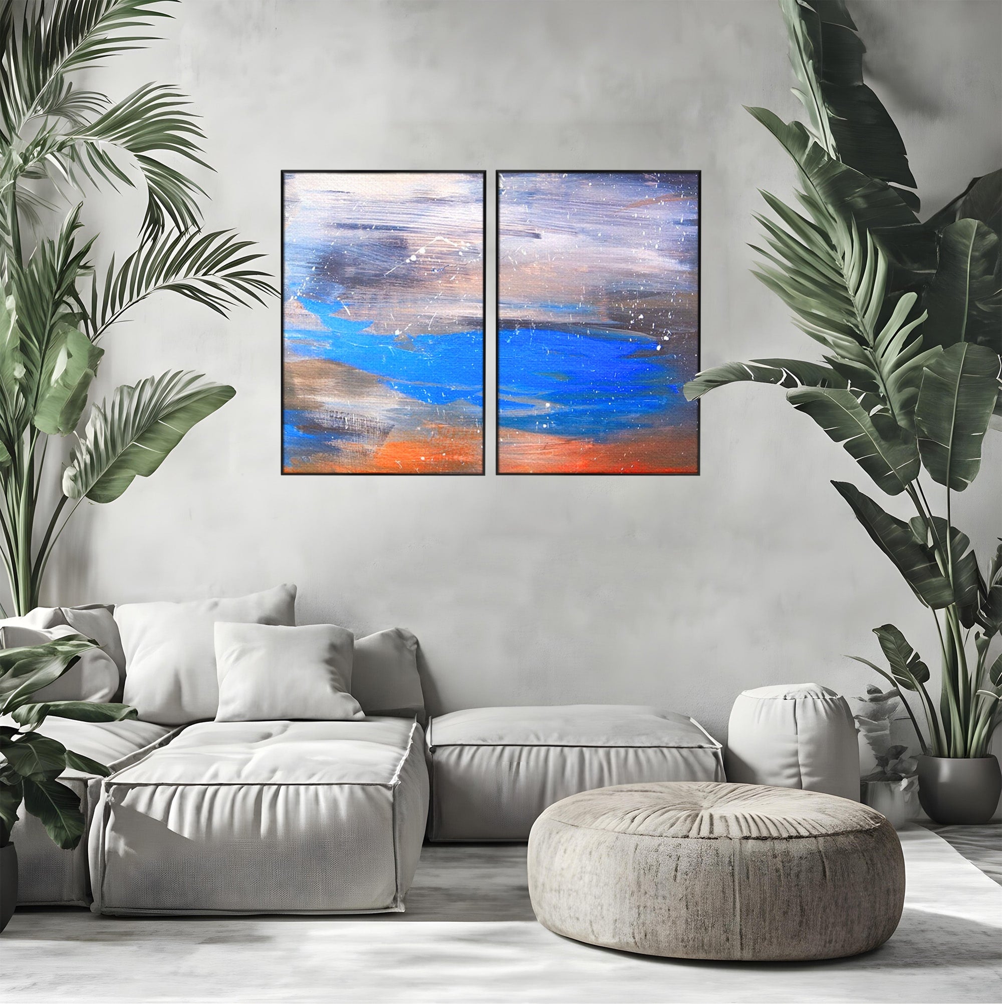 Set 2 Tablouri Canvas Premium LuxCanva® C2-1064, Pictura Abstracta, Abstract, Living Room, Office, Relaxare, Culori Vibrante