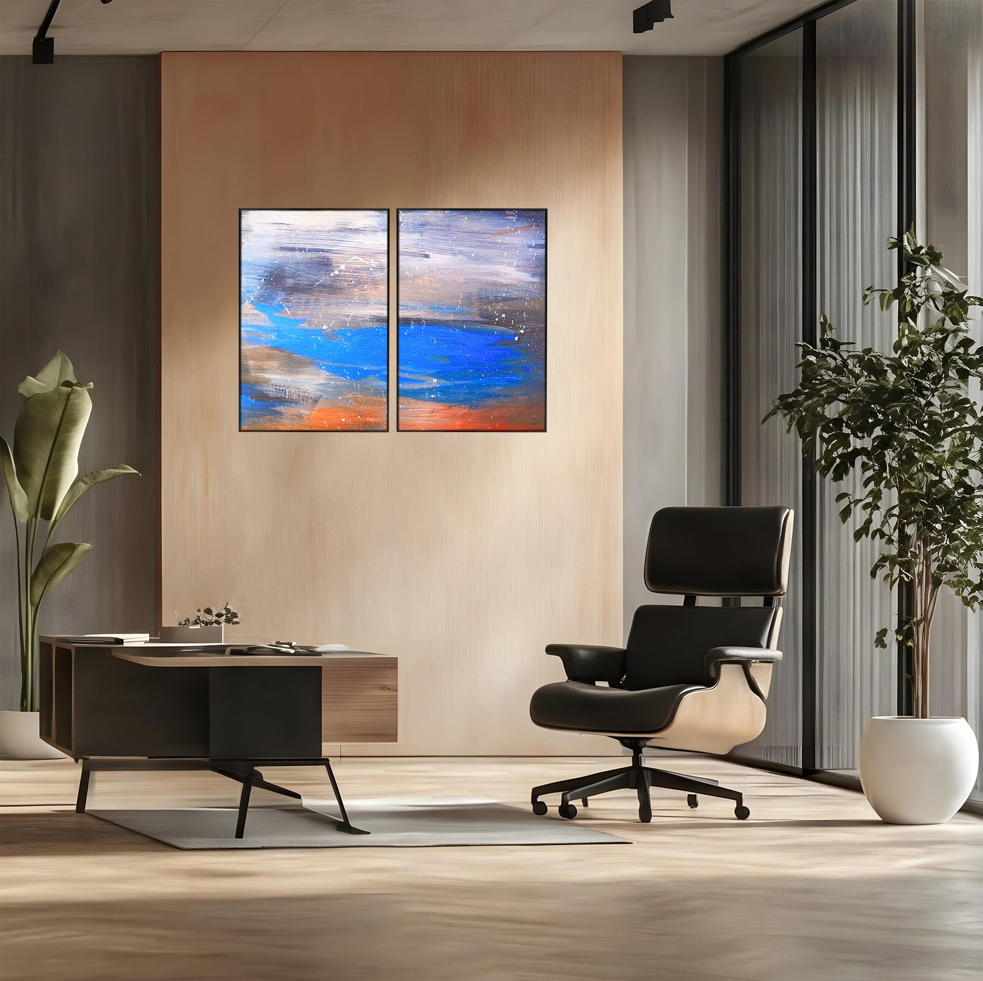 Set 2 Tablouri Canvas Premium LuxCanva® C2-1064, Pictura Abstracta, Abstract, Living Room, Office, Relaxare, Culori Vibrante