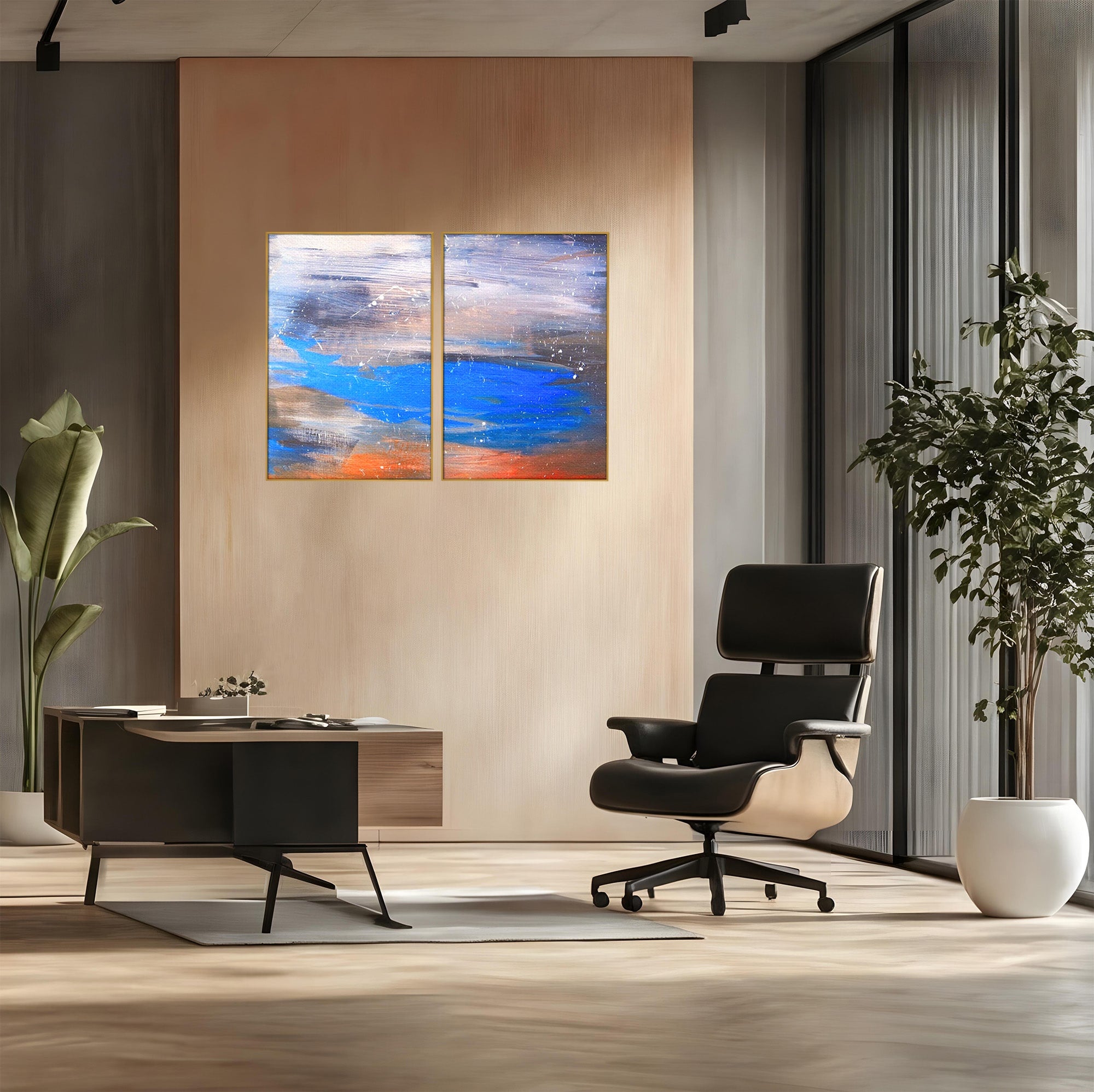 Set 2 Tablouri Canvas Premium LuxCanva® C2-1064, Pictura Abstracta, Abstract, Living Room, Office, Relaxare, Culori Vibrante