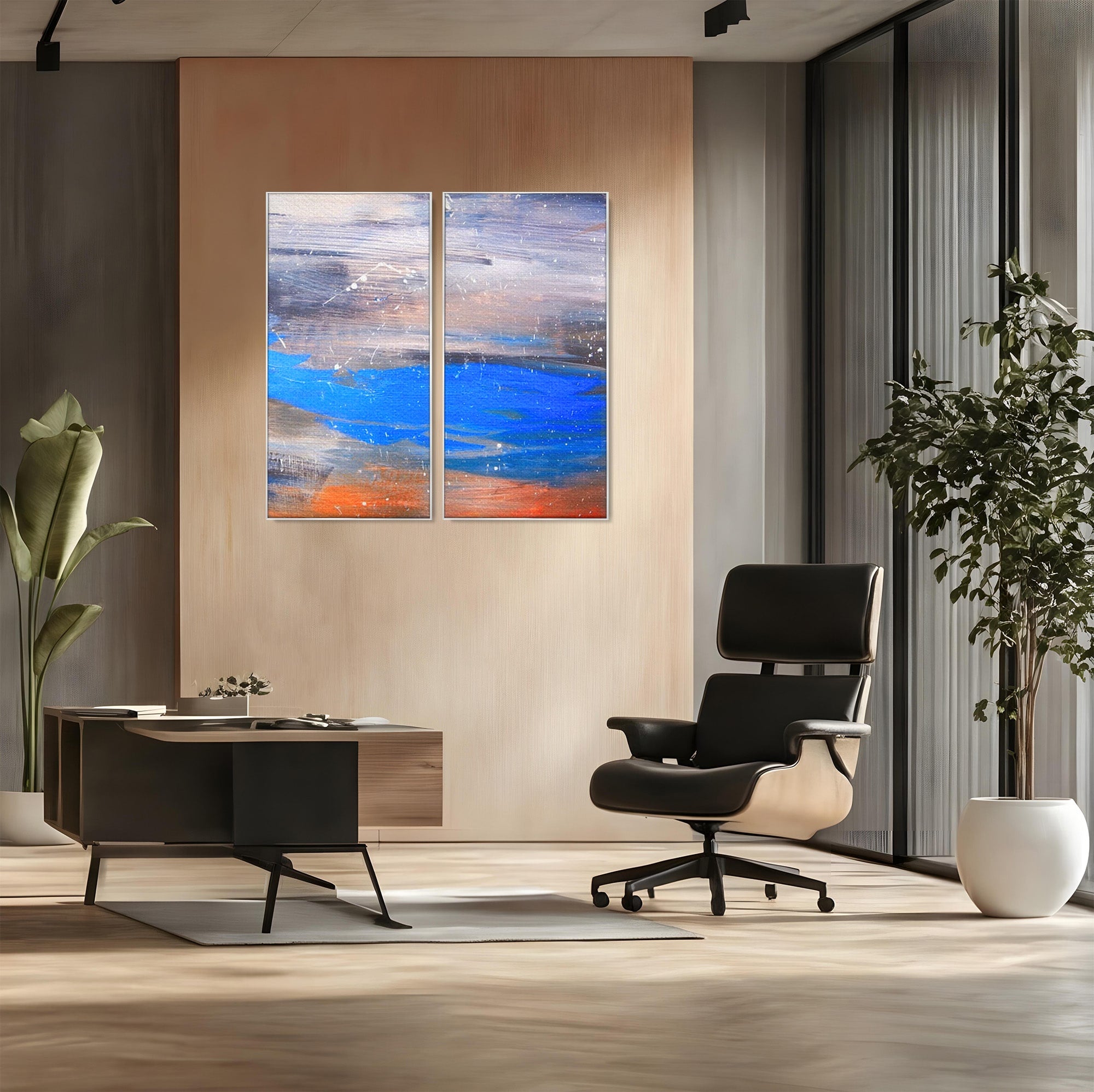 Set 2 Tablouri Canvas Premium LuxCanva® C2-1064, Pictura Abstracta, Abstract, Living Room, Office, Relaxare, Culori Vibrante