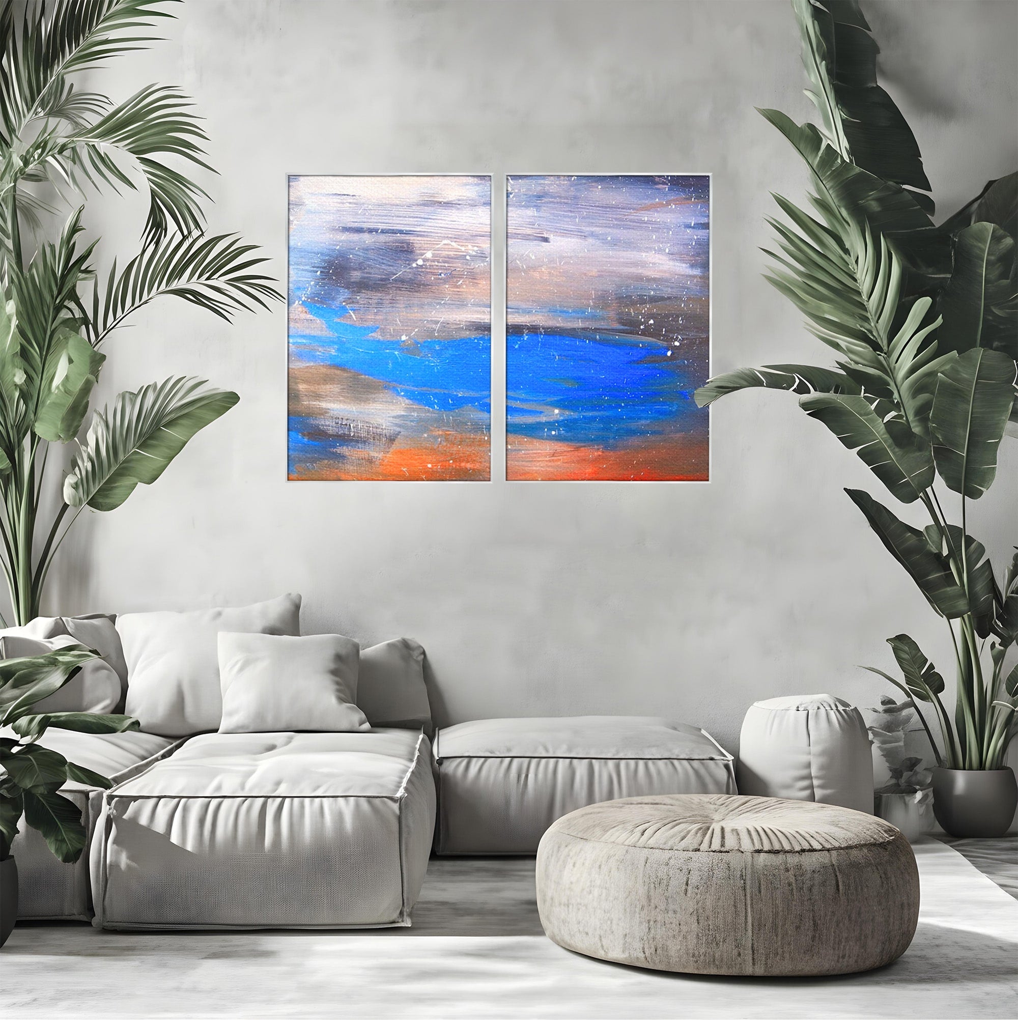 Set 2 Tablouri Canvas Premium LuxCanva® C2-1064, Pictura Abstracta, Abstract, Living Room, Office, Relaxare, Culori Vibrante