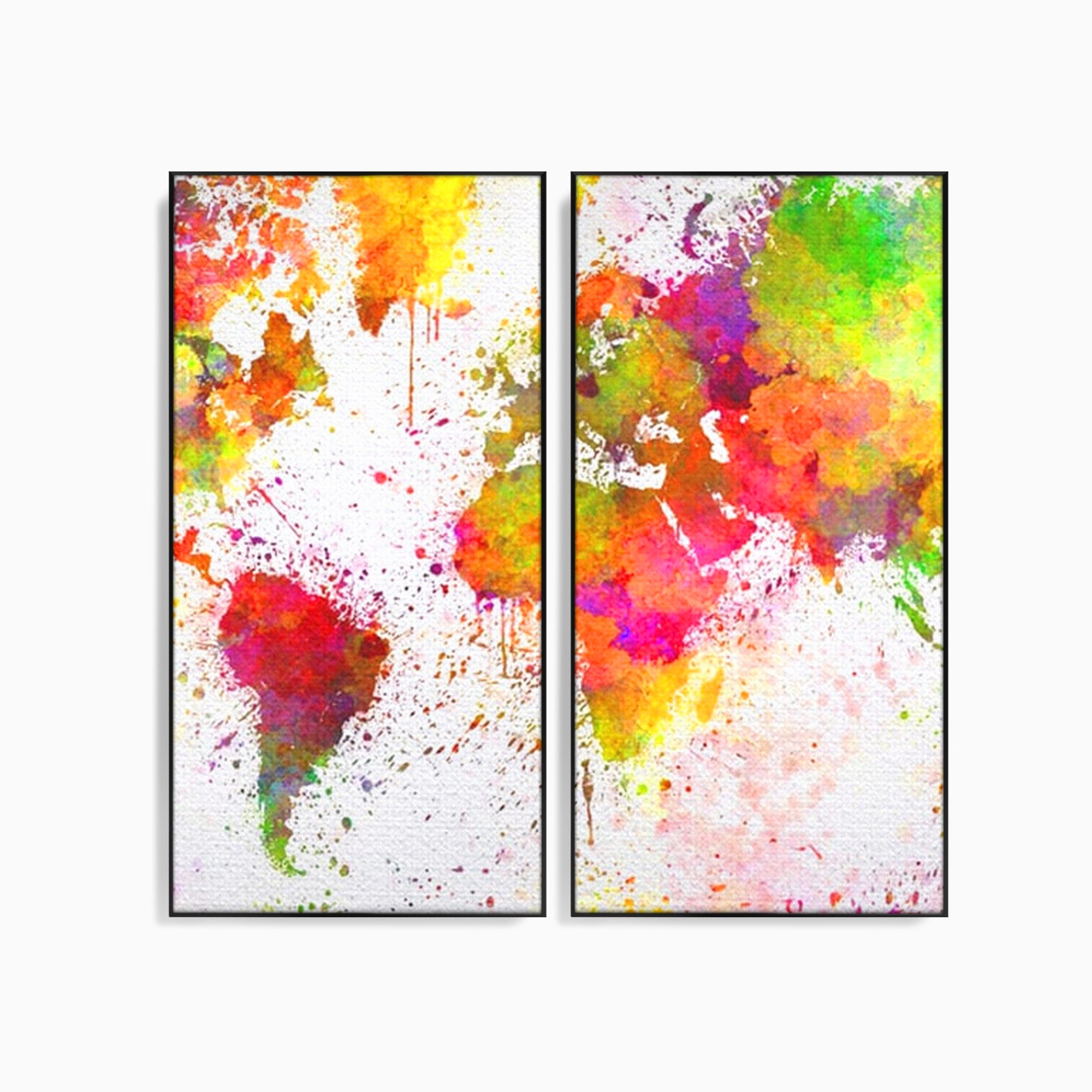 Set 2 Tablouri Canvas Premium LuxCanva® C2-1081, Harta Lumii In Culori, Inspirational, Calatorie, Motivational, Living Room, Office, Relaxare, Culori Vibrante