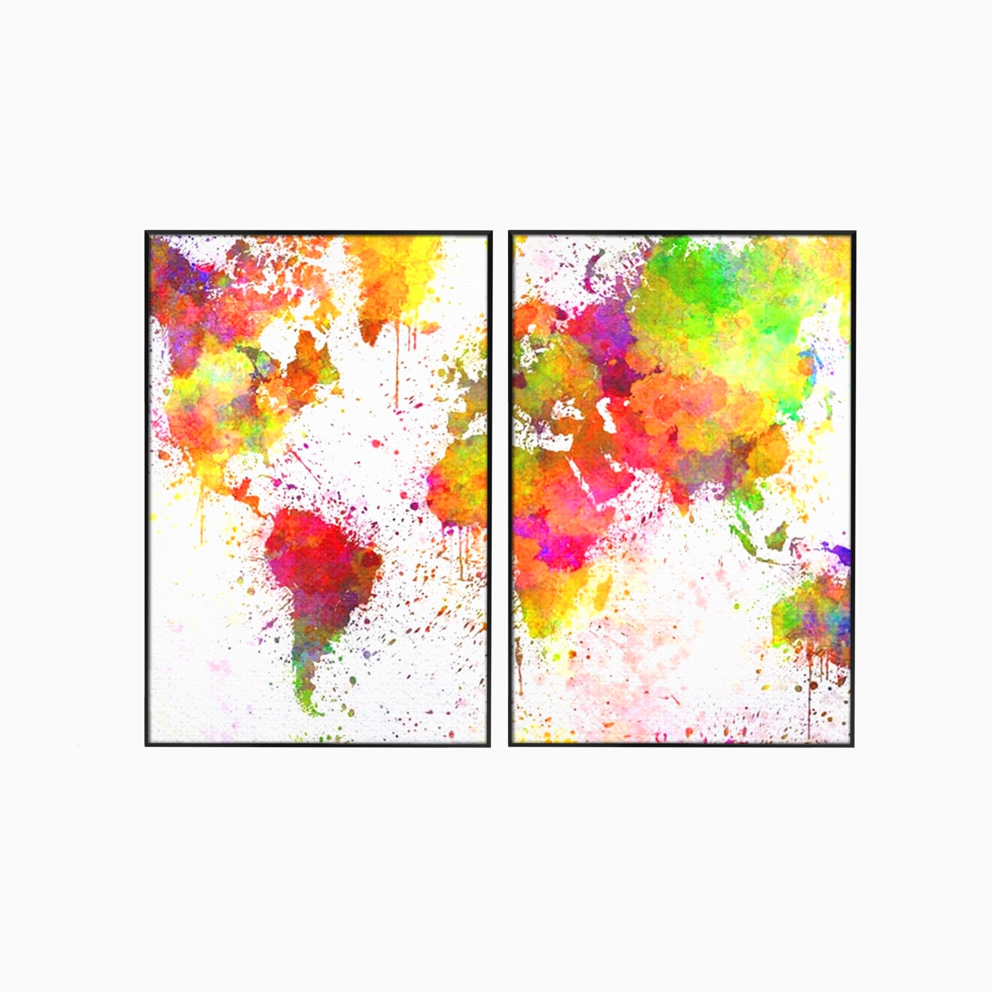 Set 2 Tablouri Canvas Premium LuxCanva® C2-1081, Harta Lumii In Culori, Inspirational, Calatorie, Motivational, Living Room, Office, Relaxare, Culori Vibrante