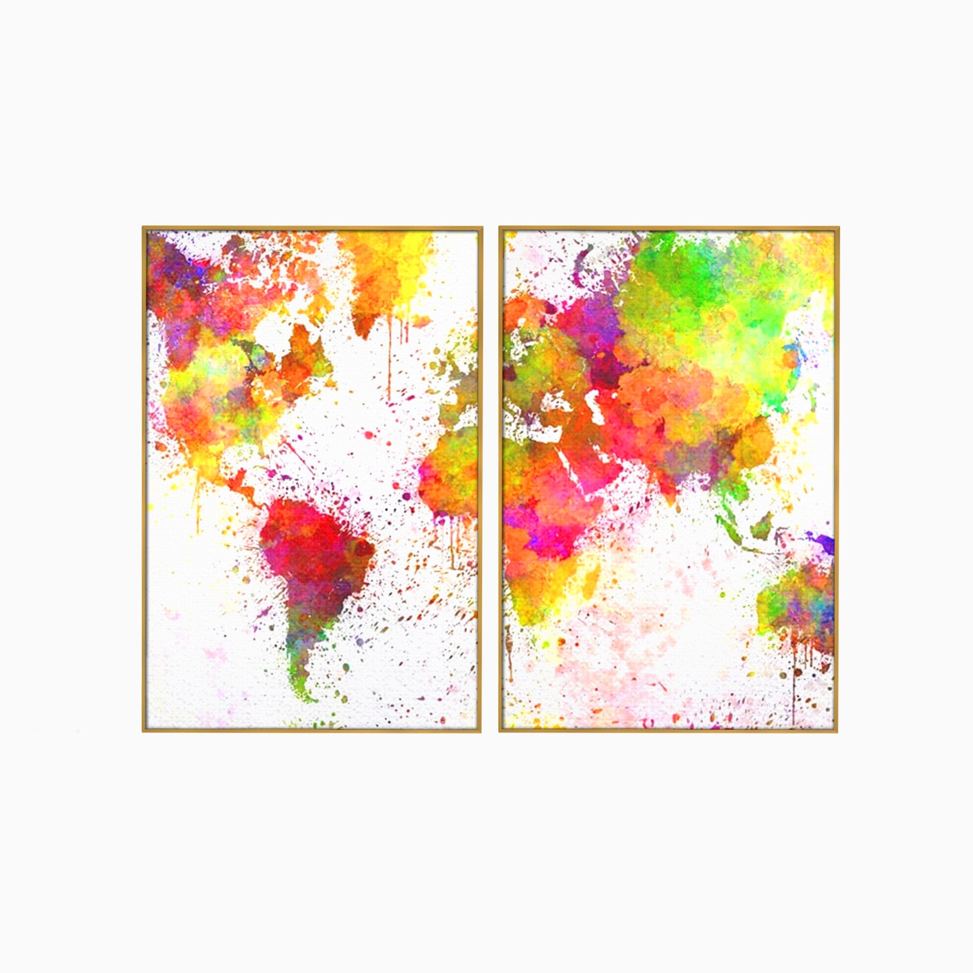 Set 2 Tablouri Canvas Premium LuxCanva® C2-1081, Harta Lumii In Culori, Inspirational, Calatorie, Motivational, Living Room, Office, Relaxare, Culori Vibrante