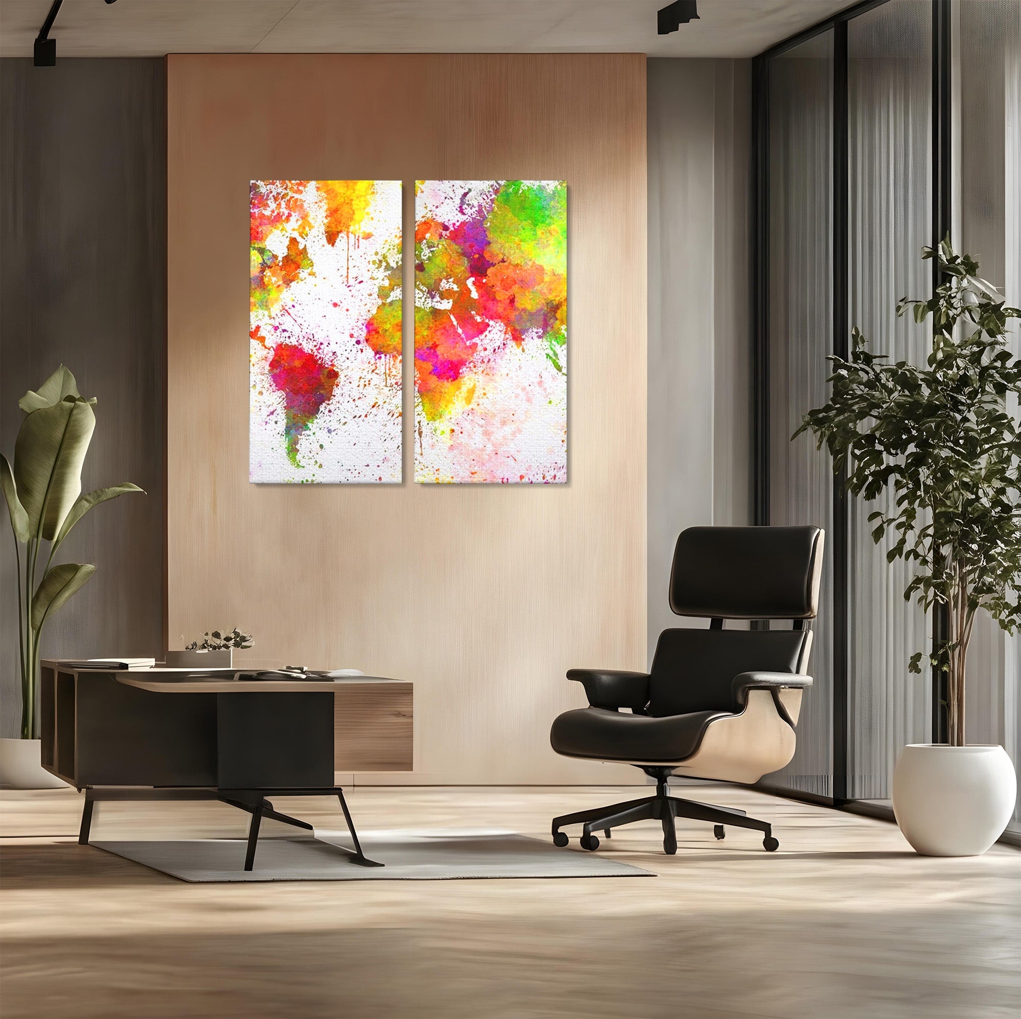 Set 2 Tablouri Canvas Premium LuxCanva® C2-1081, Harta Lumii In Culori, Inspirational, Calatorie, Motivational, Living Room, Office, Relaxare, Culori Vibrante