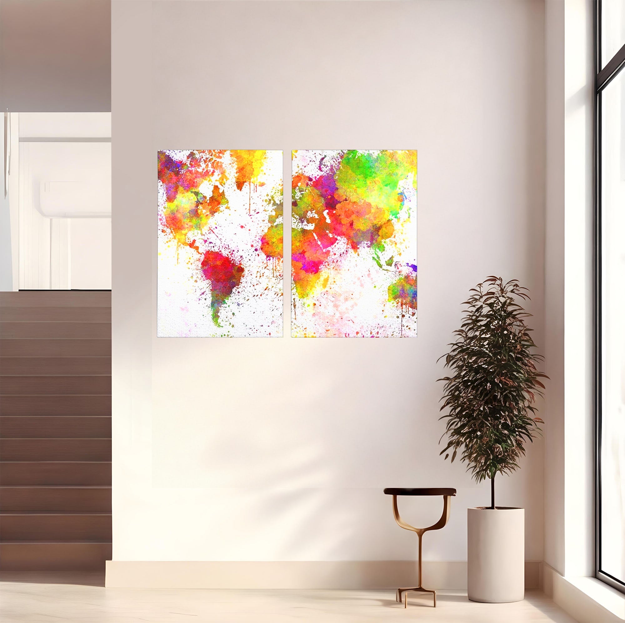Set 2 Tablouri Canvas Premium LuxCanva® C2-1081, Harta Lumii In Culori, Inspirational, Calatorie, Motivational, Living Room, Office, Relaxare, Culori Vibrante