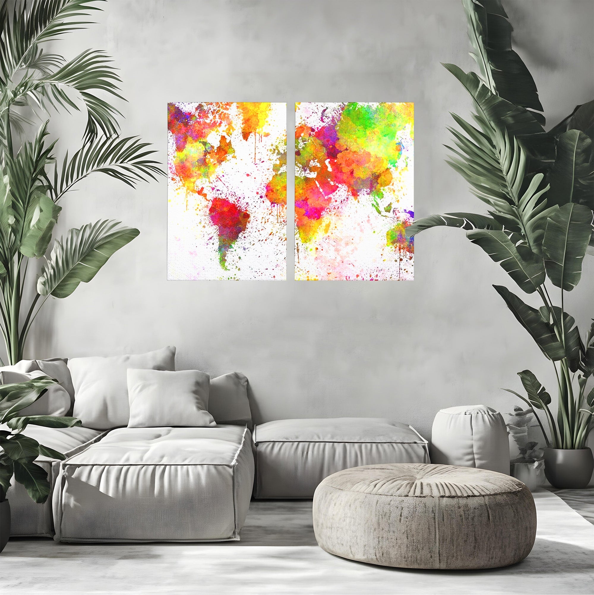 Set 2 Tablouri Canvas Premium LuxCanva® C2-1081, Harta Lumii In Culori, Inspirational, Calatorie, Motivational, Living Room, Office, Relaxare, Culori Vibrante