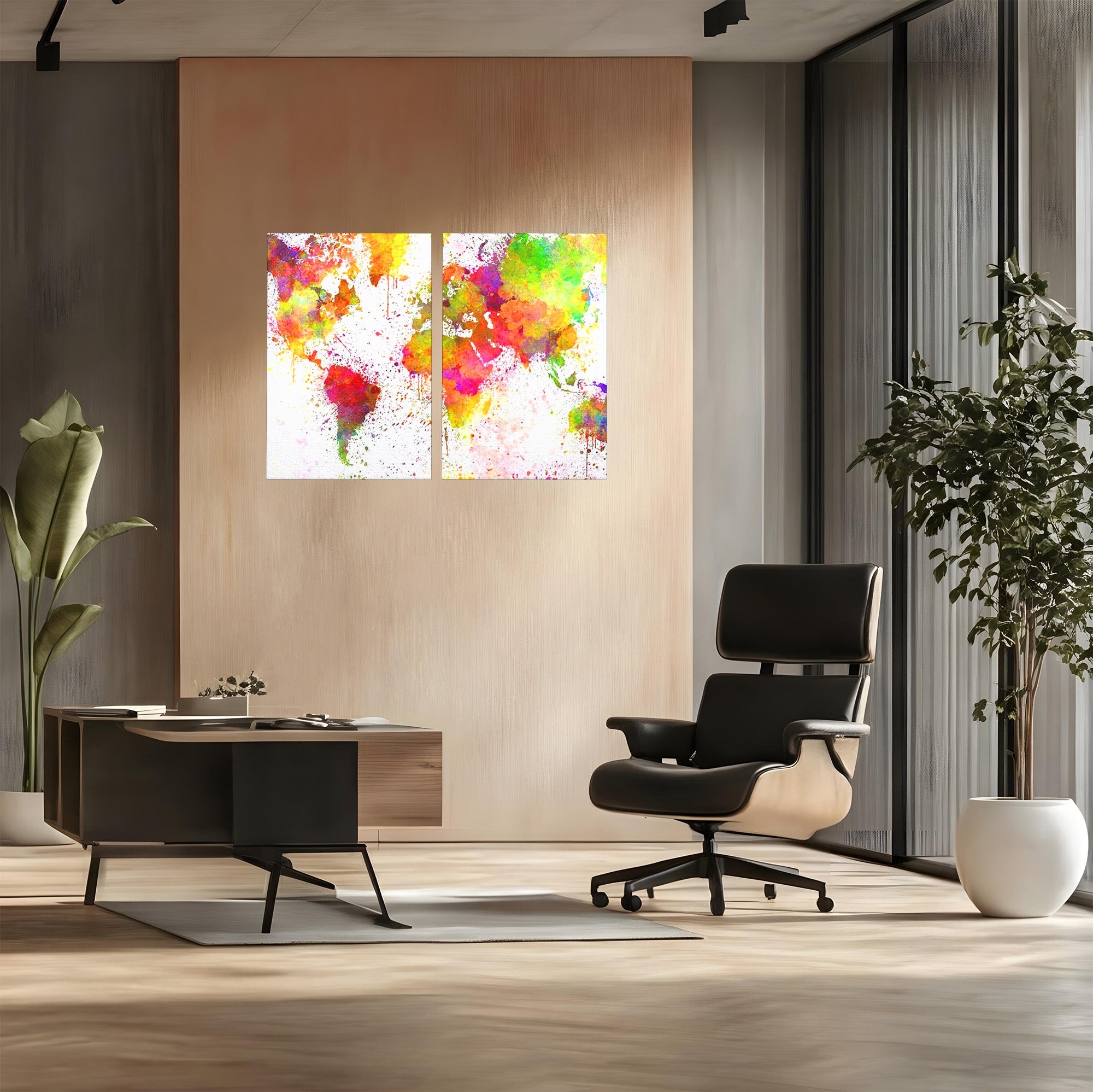 Set 2 Tablouri Canvas Premium LuxCanva® C2-1081, Harta Lumii In Culori, Inspirational, Calatorie, Motivational, Living Room, Office, Relaxare, Culori Vibrante