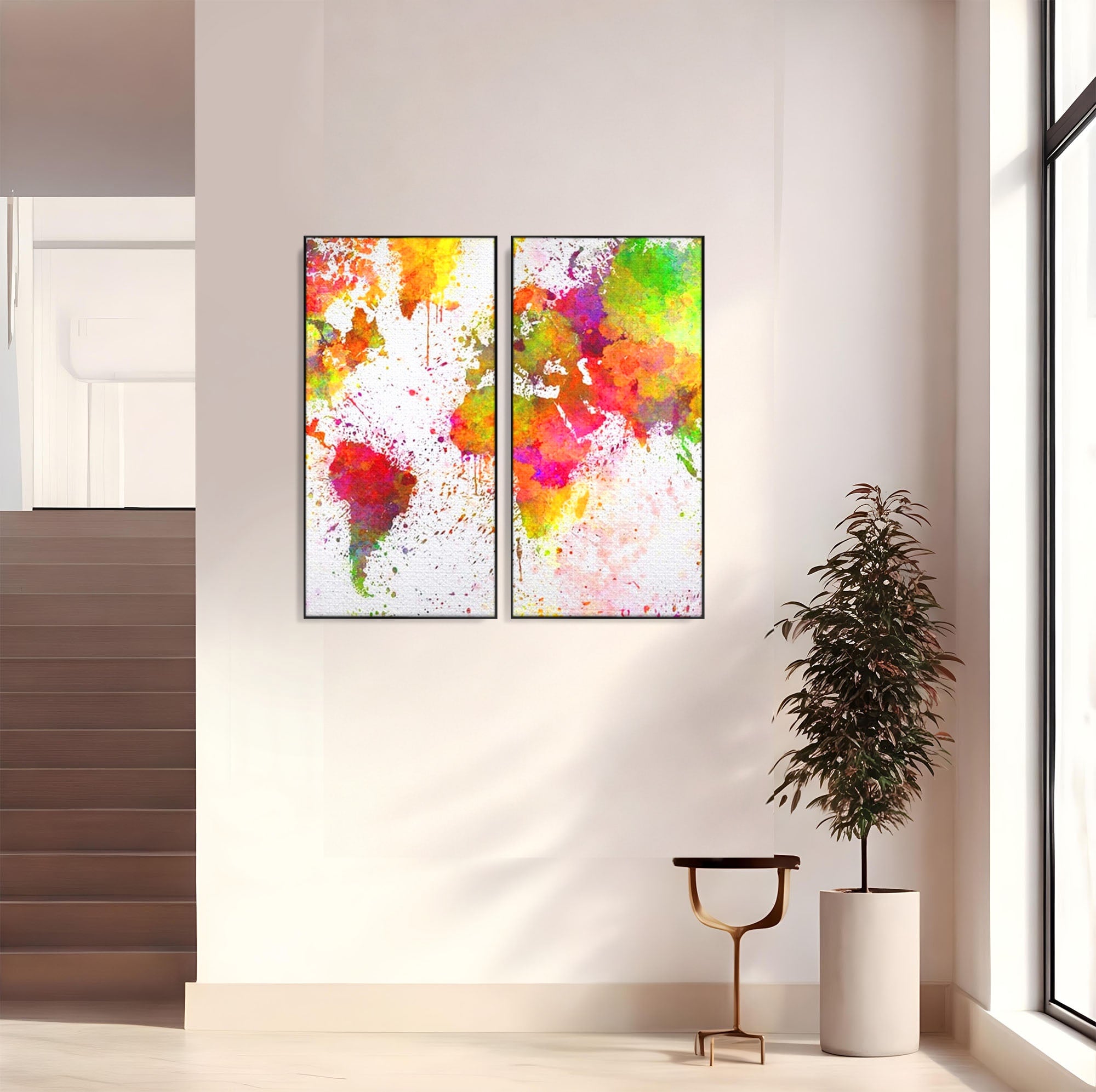 Set 2 Tablouri Canvas Premium LuxCanva® C2-1081, Harta Lumii In Culori, Inspirational, Calatorie, Motivational, Living Room, Office, Relaxare, Culori Vibrante