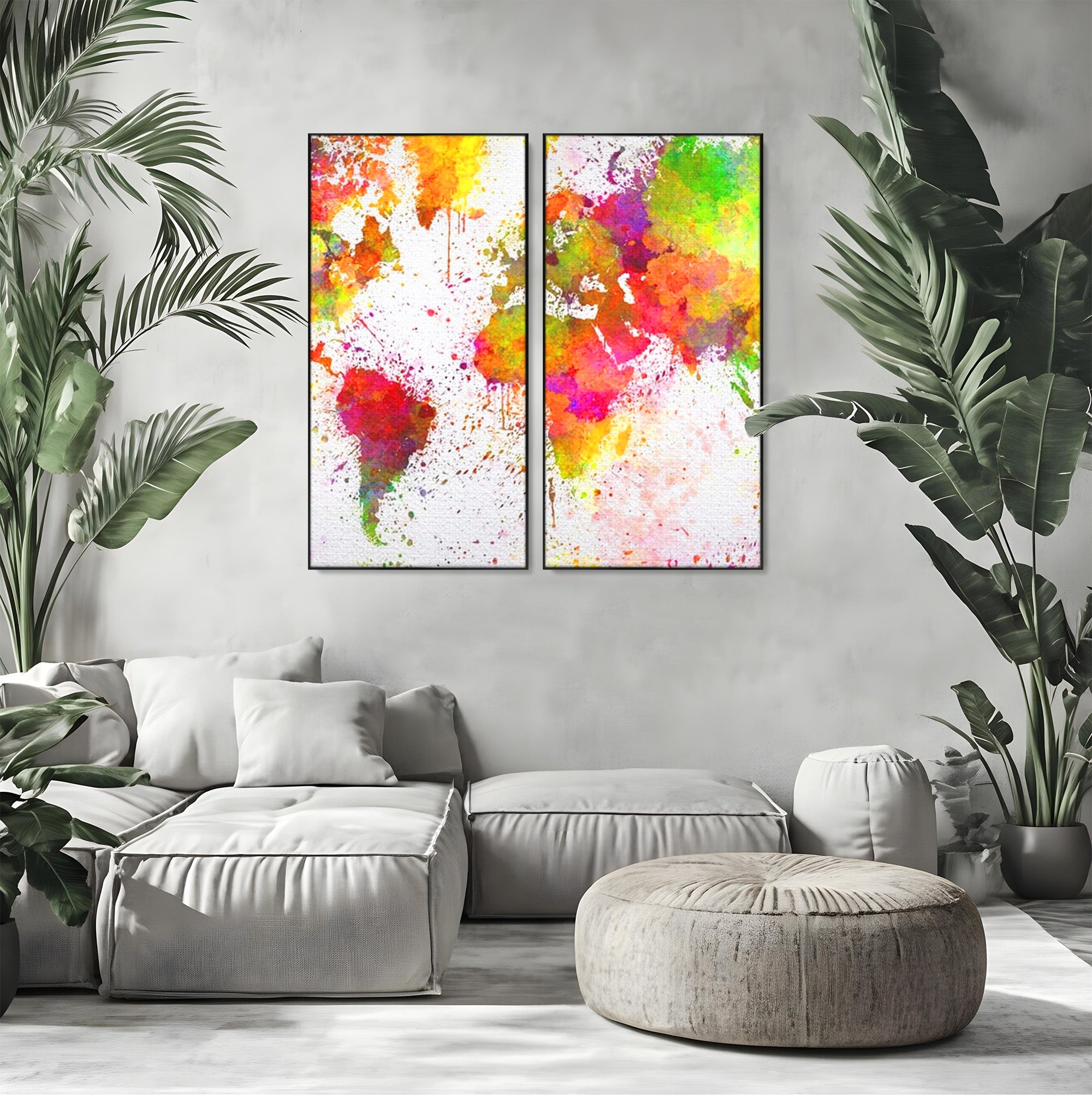 Set 2 Tablouri Canvas Premium LuxCanva® C2-1081, Harta Lumii In Culori, Inspirational, Calatorie, Motivational, Living Room, Office, Relaxare, Culori Vibrante