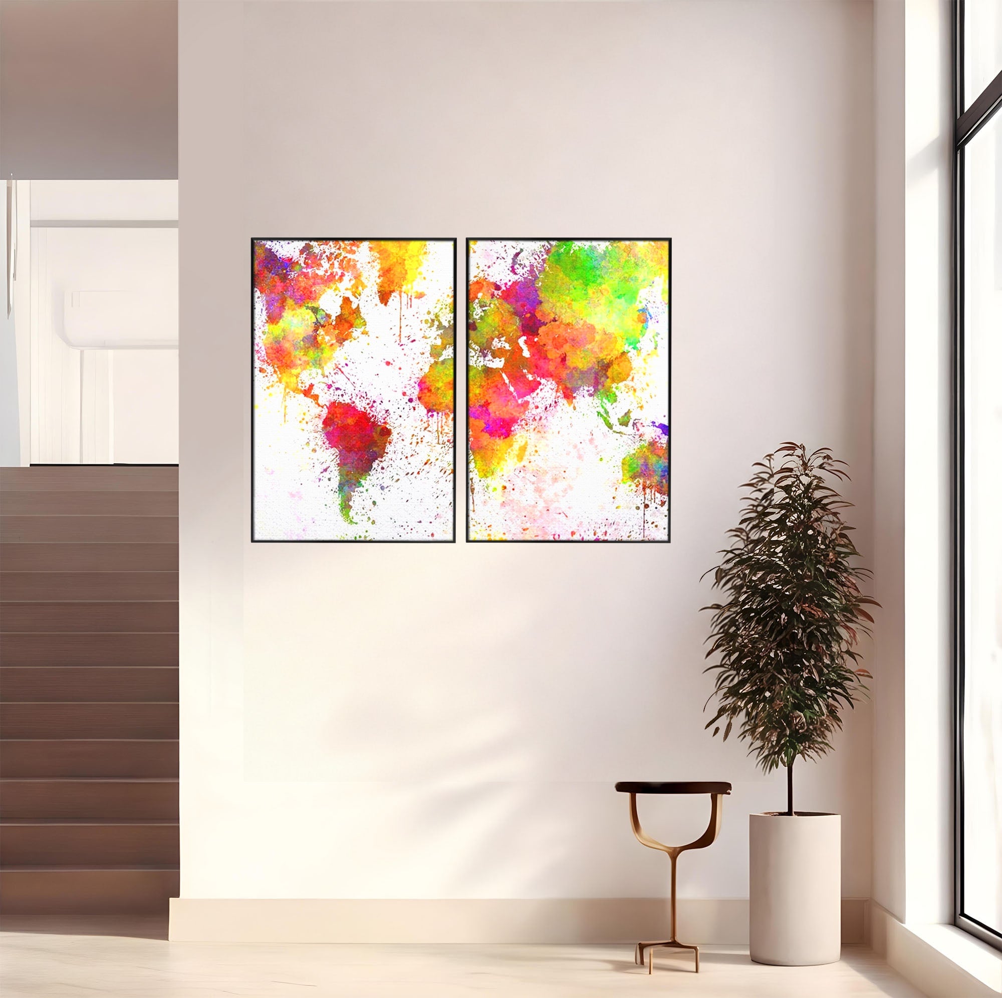 Set 2 Tablouri Canvas Premium LuxCanva® C2-1081, Harta Lumii In Culori, Inspirational, Calatorie, Motivational, Living Room, Office, Relaxare, Culori Vibrante