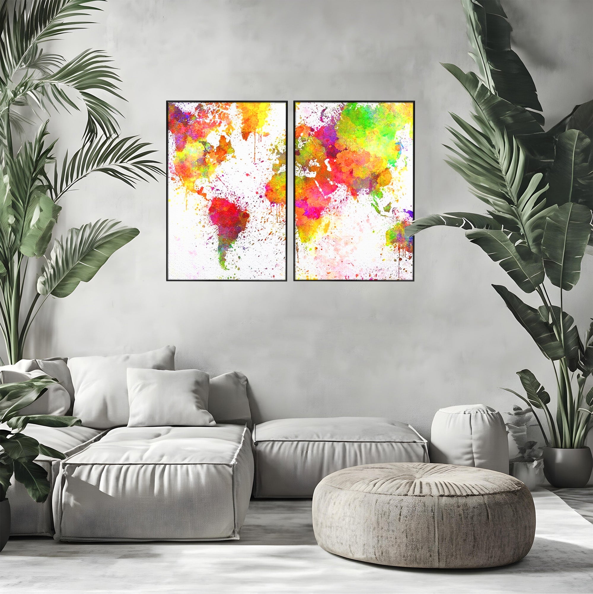 Set 2 Tablouri Canvas Premium LuxCanva® C2-1081, Harta Lumii In Culori, Inspirational, Calatorie, Motivational, Living Room, Office, Relaxare, Culori Vibrante