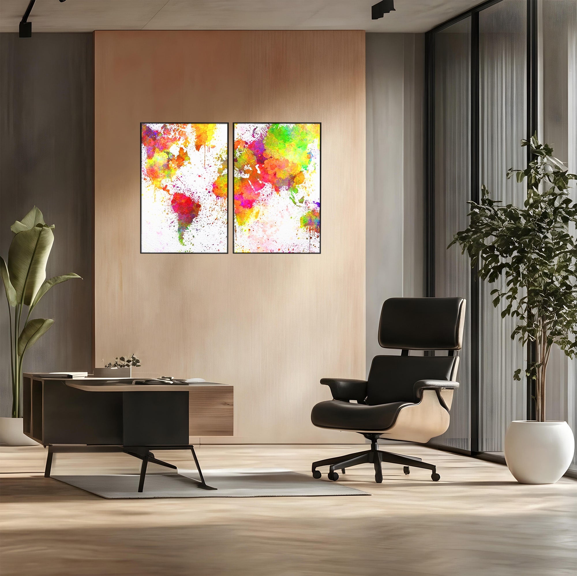 Set 2 Tablouri Canvas Premium LuxCanva® C2-1081, Harta Lumii In Culori, Inspirational, Calatorie, Motivational, Living Room, Office, Relaxare, Culori Vibrante