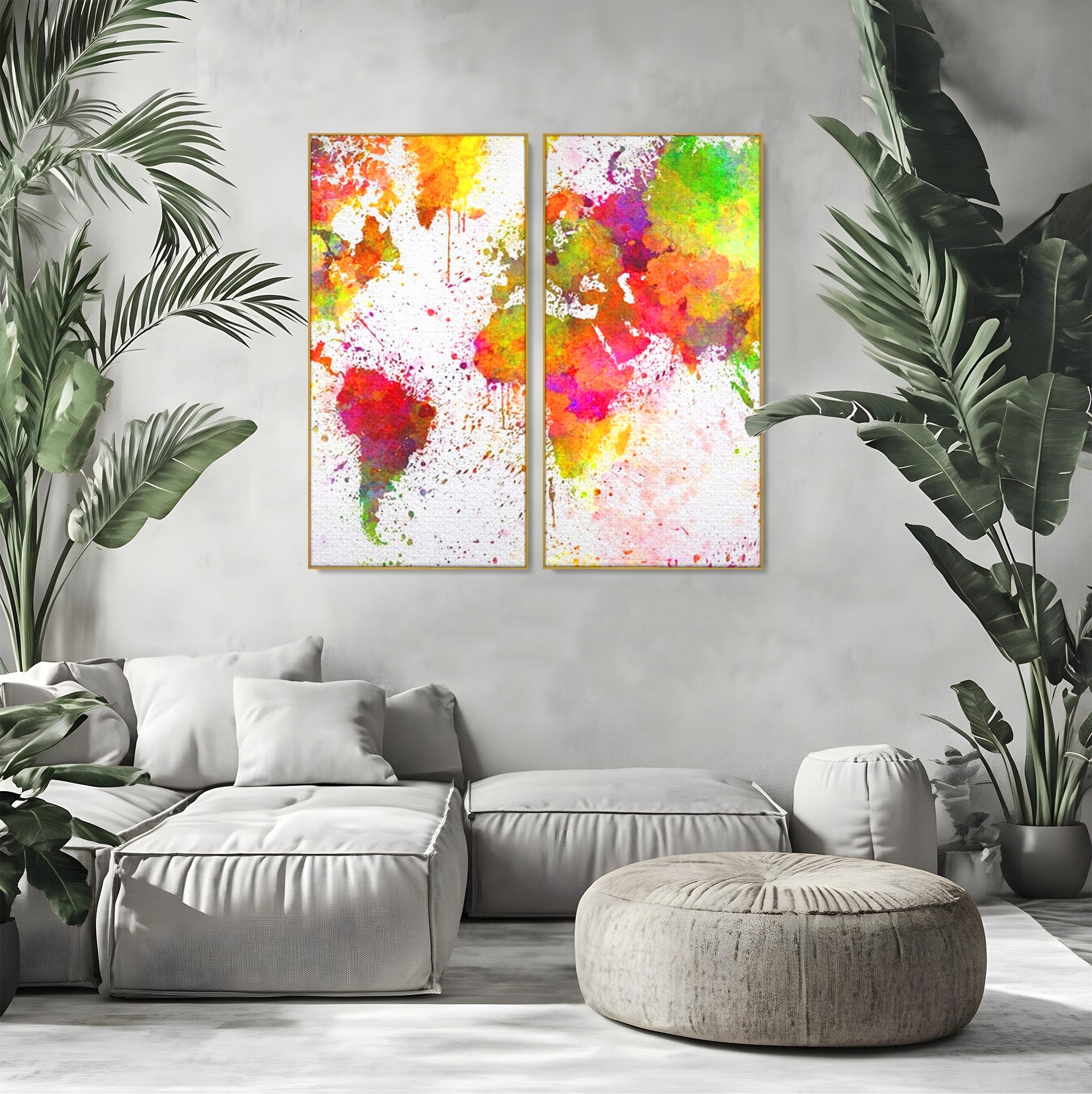 Set 2 Tablouri Canvas Premium LuxCanva® C2-1081, Harta Lumii In Culori, Inspirational, Calatorie, Motivational, Living Room, Office, Relaxare, Culori Vibrante